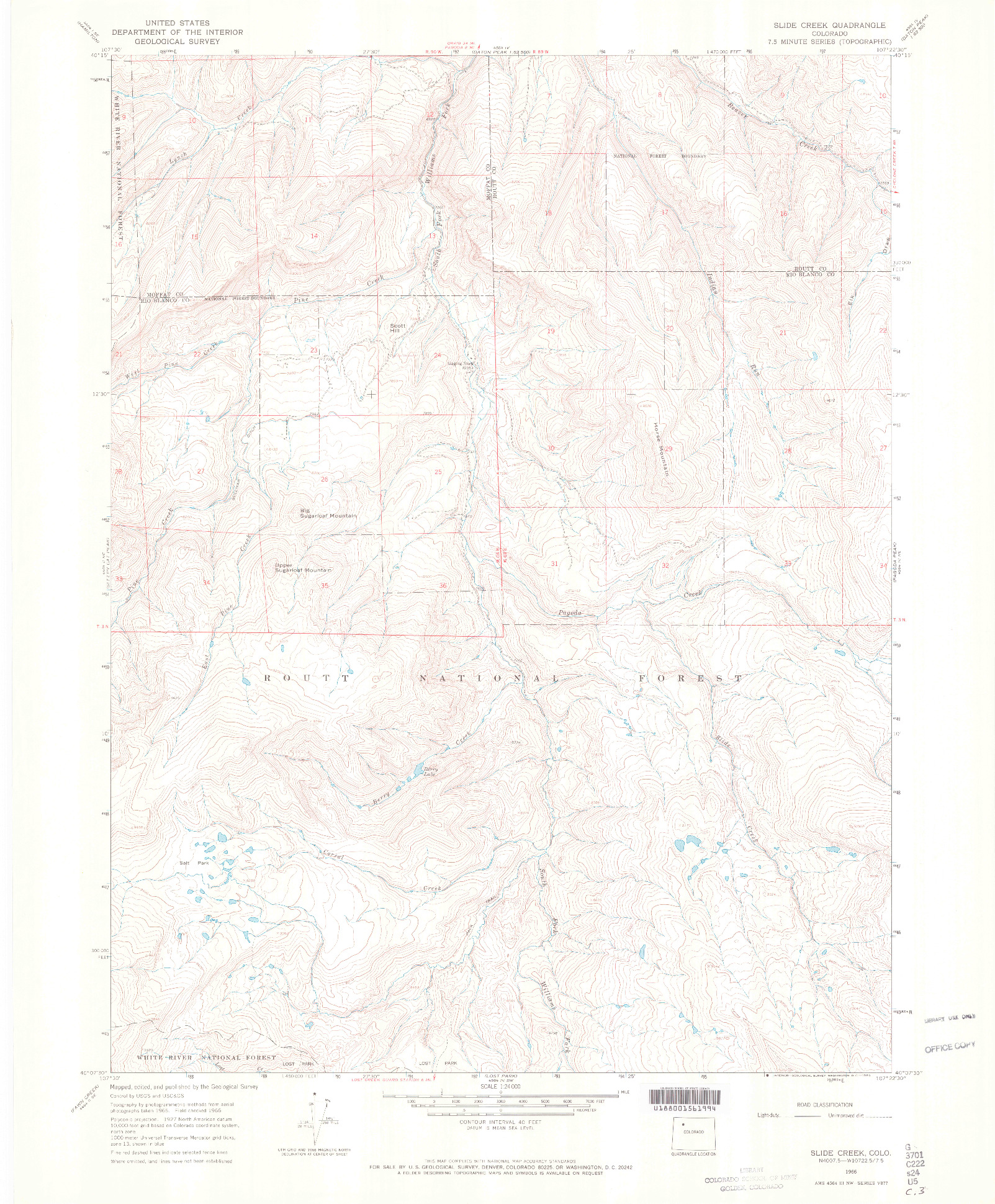 USGS 1:24000-SCALE QUADRANGLE FOR SLIDE CREEK, CO 1966