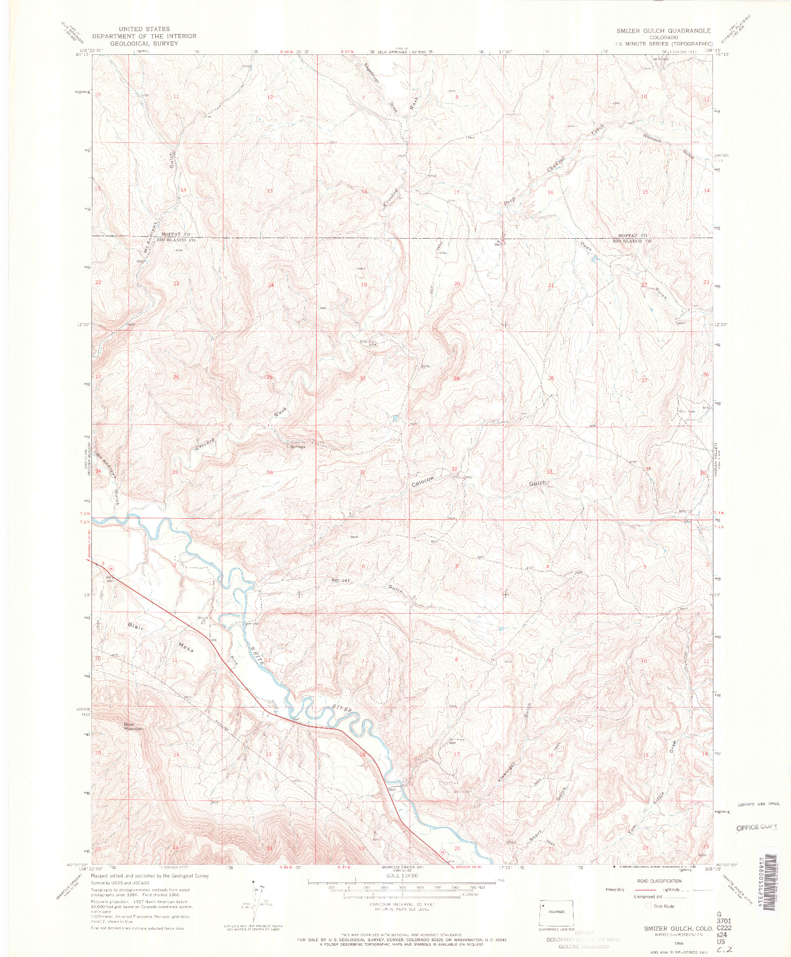 USGS 1:24000-SCALE QUADRANGLE FOR SMIZER GULCH, CO 1966