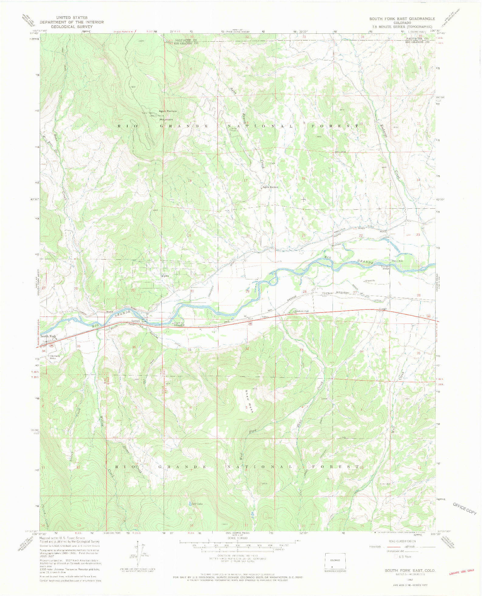 USGS 1:24000-SCALE QUADRANGLE FOR SOUTH FORK EAST, CO 1967