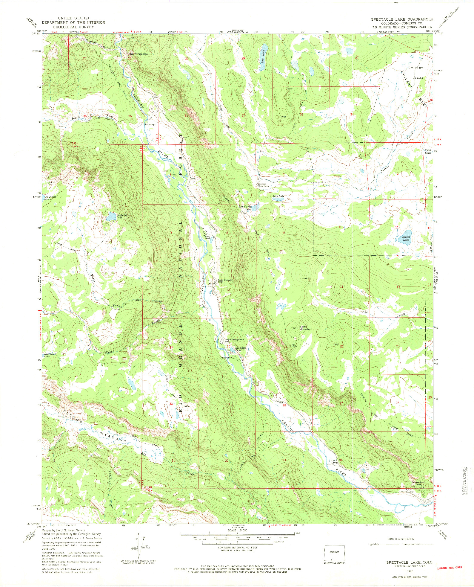 USGS 1:24000-SCALE QUADRANGLE FOR SPECTACLE LAKE, CO 1967