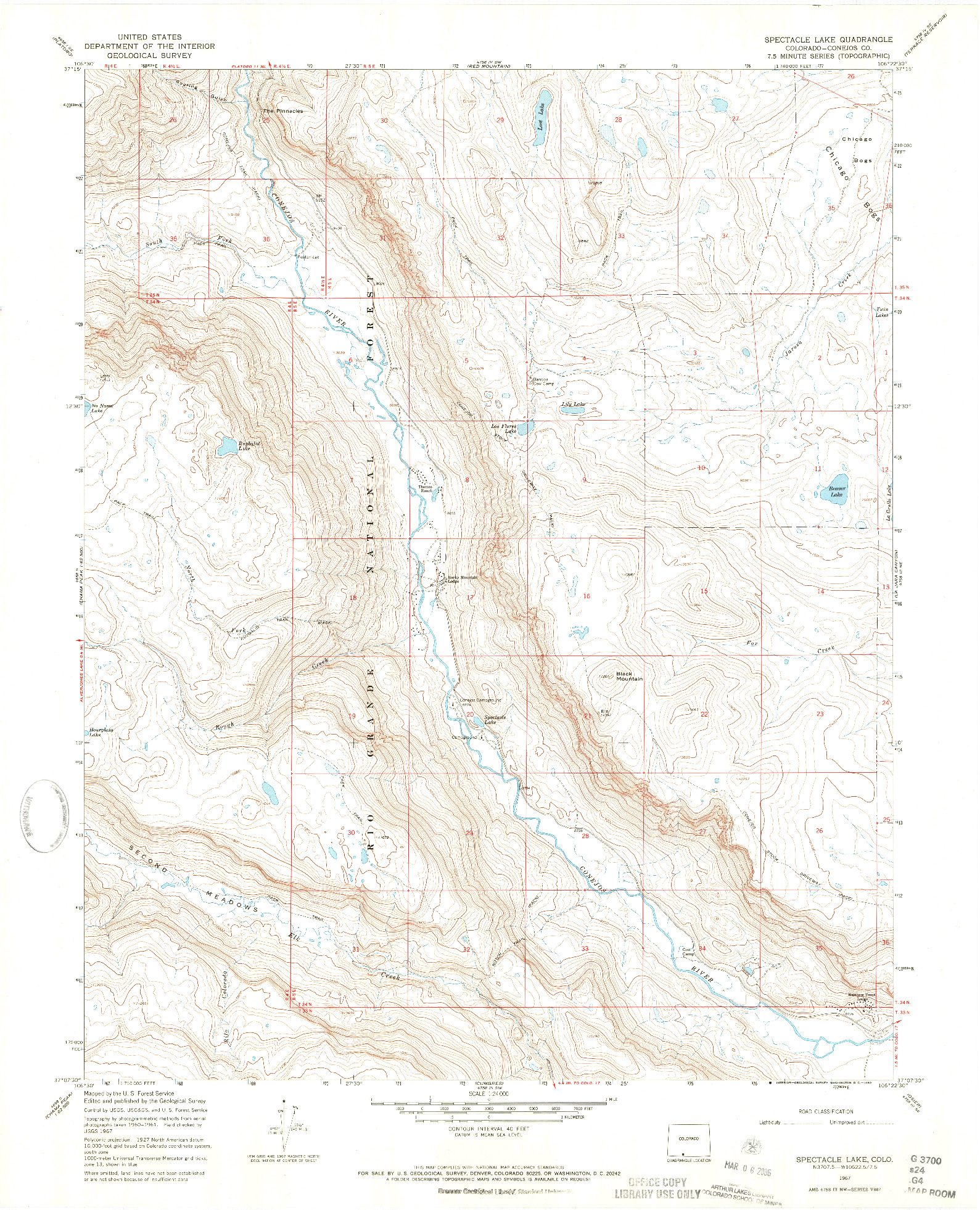 USGS 1:24000-SCALE QUADRANGLE FOR SPECTACLE LAKE, CO 1967