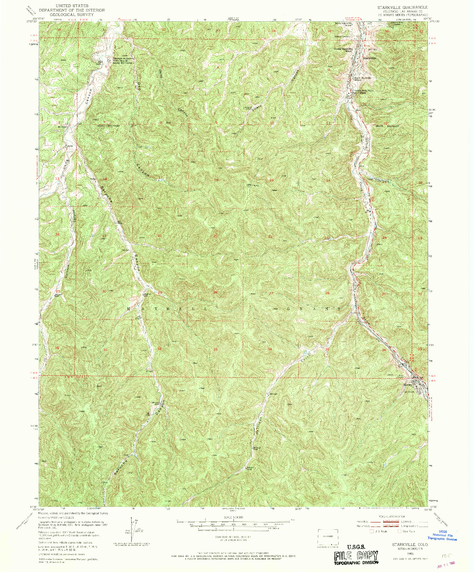 USGS 1:24000-SCALE QUADRANGLE FOR STARKVILLE, CO 1951