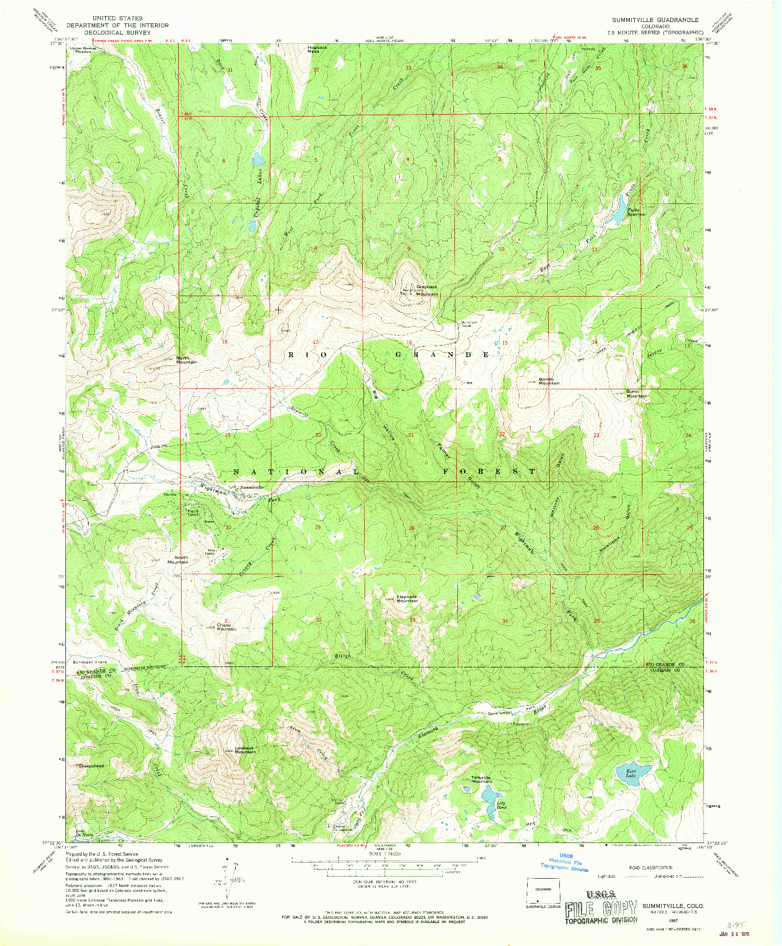 USGS 1:24000-SCALE QUADRANGLE FOR SUMMITVILLE, CO 1967