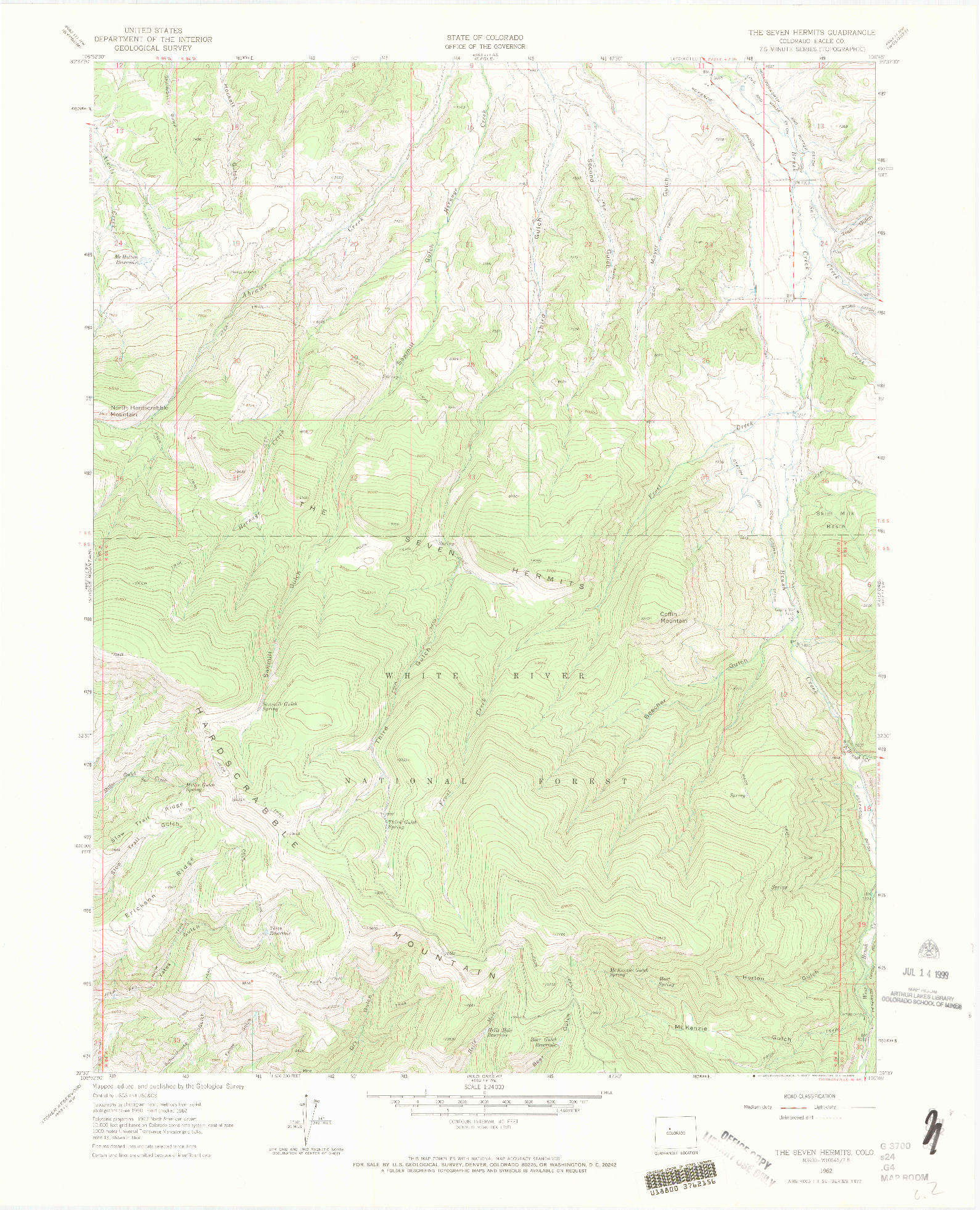 USGS 1:24000-SCALE QUADRANGLE FOR THE SEVEN HERMITS, CO 1962