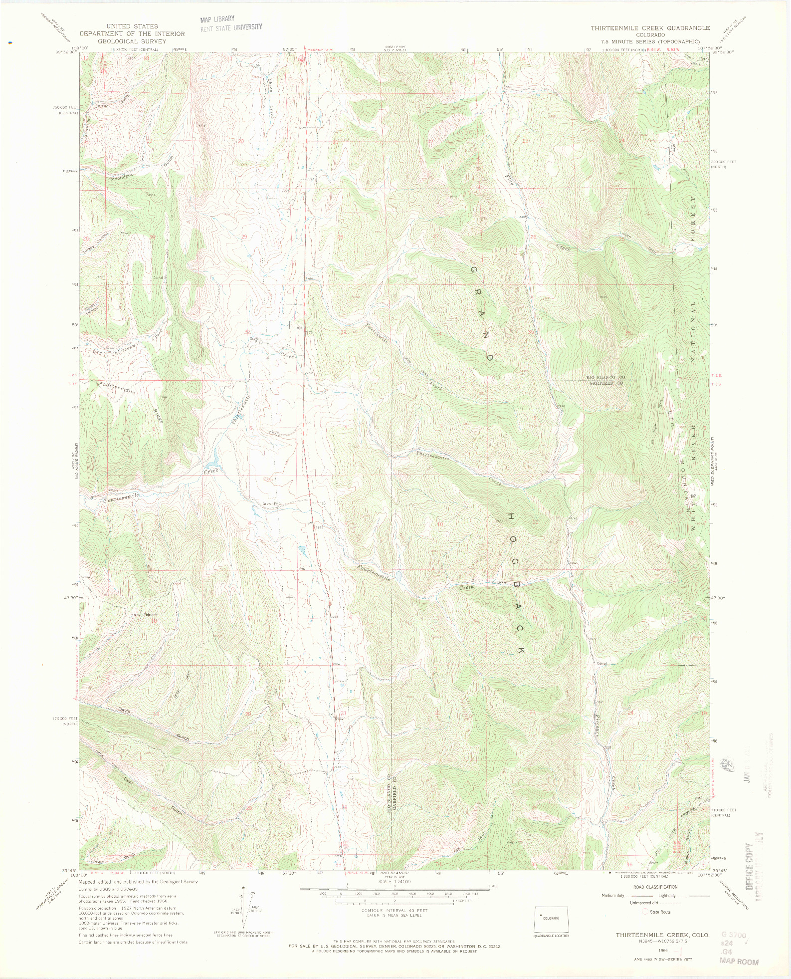 USGS 1:24000-SCALE QUADRANGLE FOR THIRTEENMILE CREEK, CO 1966