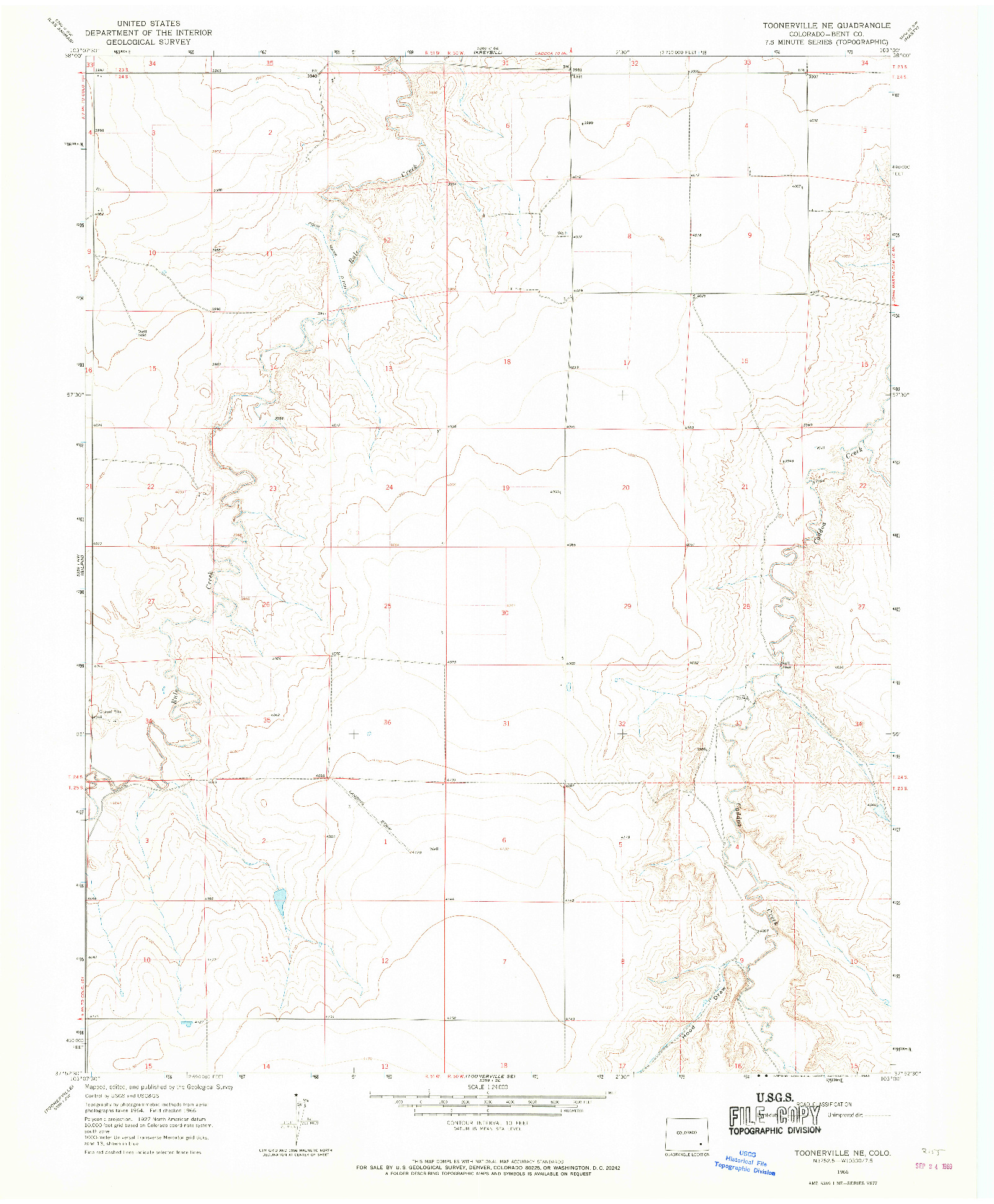 USGS 1:24000-SCALE QUADRANGLE FOR TOONERVILLE NE, CO 1966