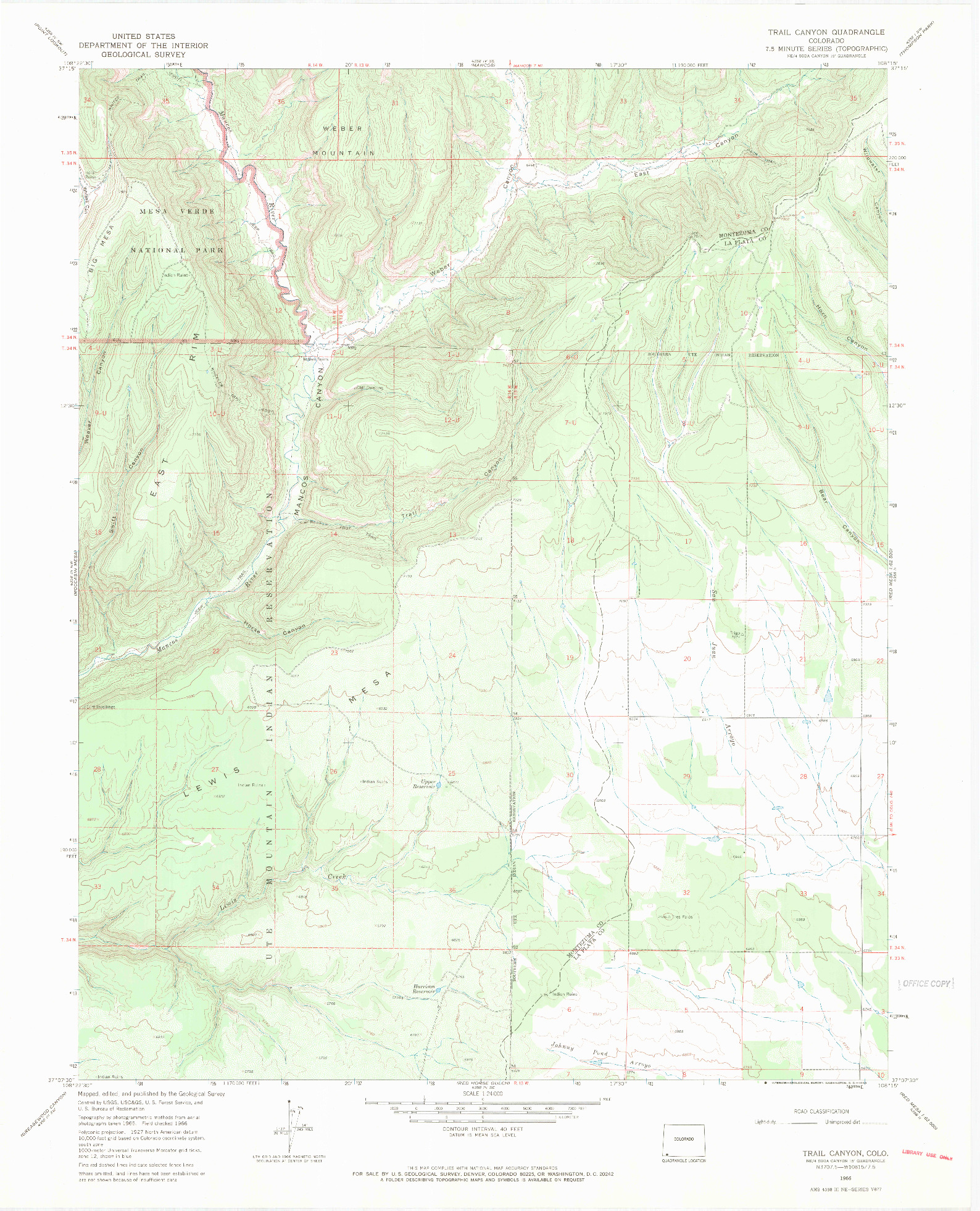 USGS 1:24000-SCALE QUADRANGLE FOR TRAIL CANYON, CO 1966