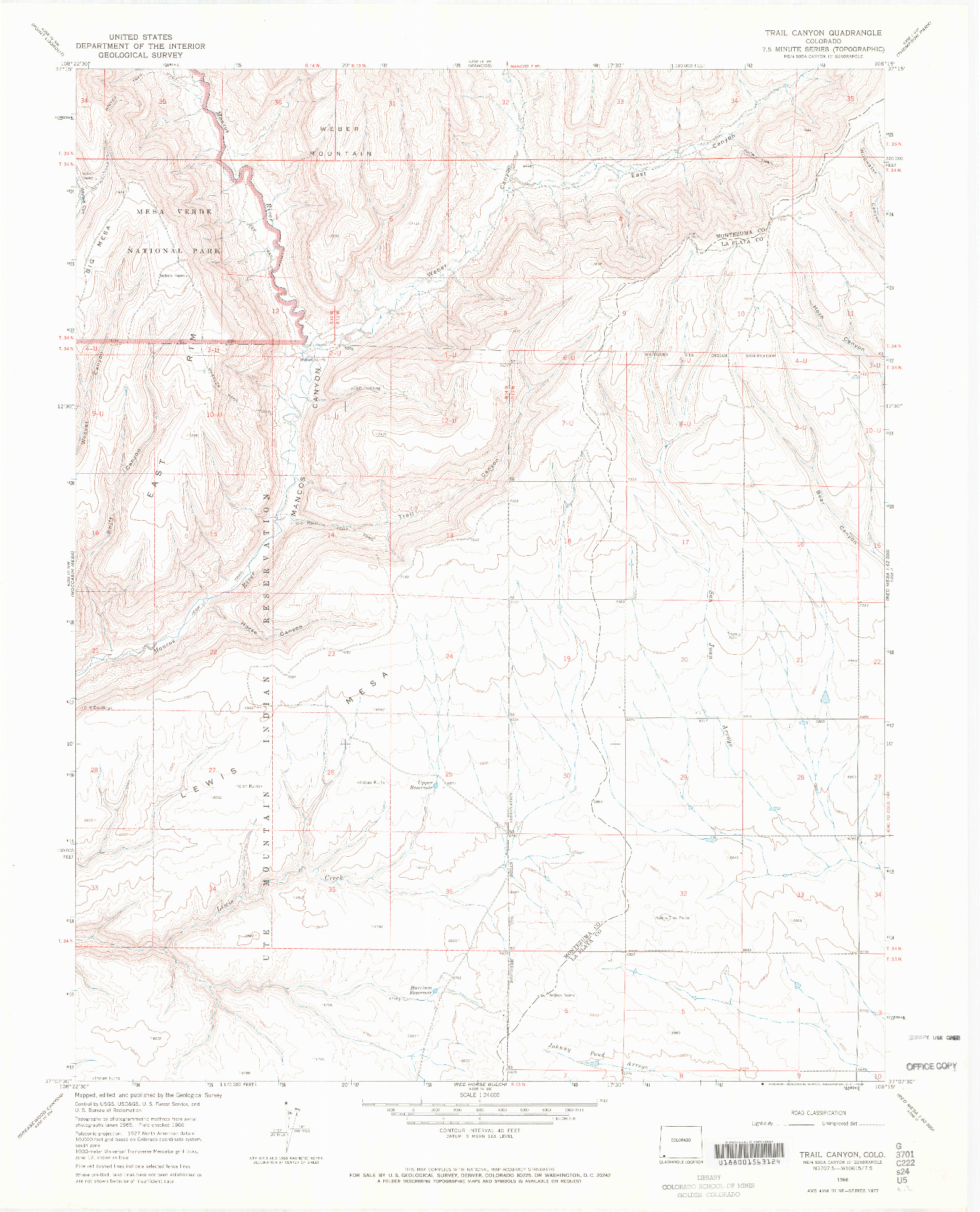 USGS 1:24000-SCALE QUADRANGLE FOR TRAIL CANYON, CO 1966