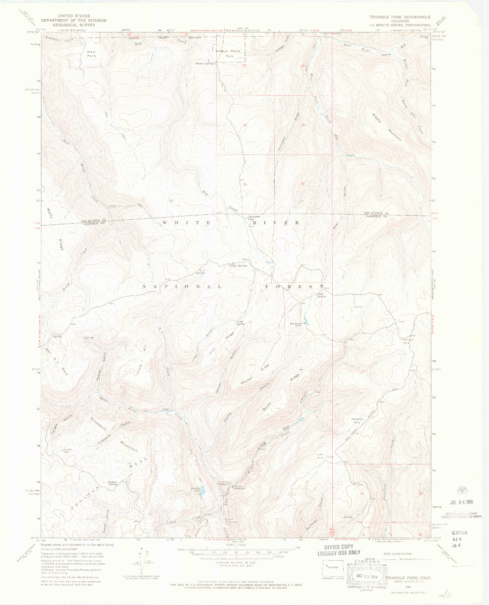 USGS 1:24000-SCALE QUADRANGLE FOR TRIANGLE PARK, CO 1966