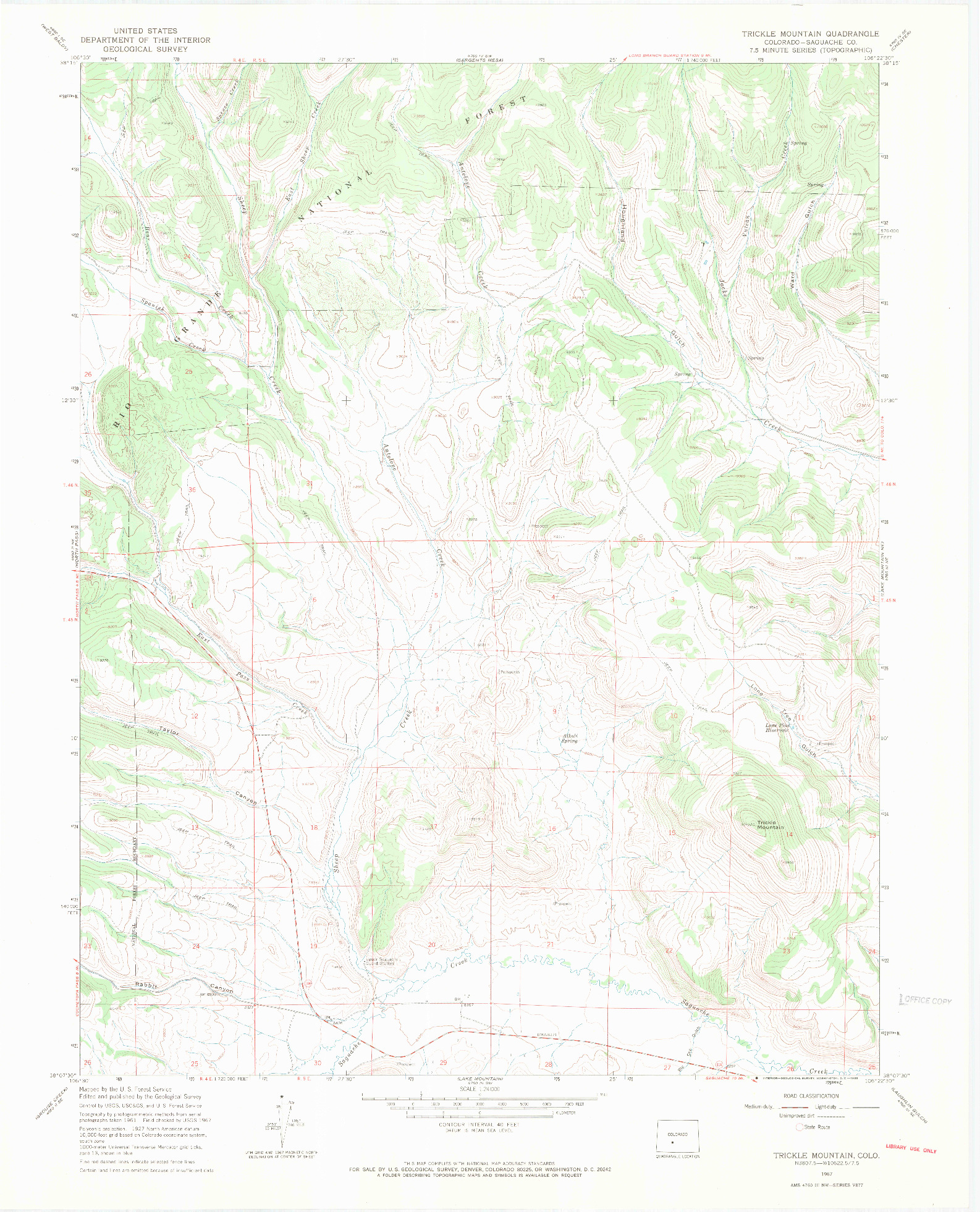 USGS 1:24000-SCALE QUADRANGLE FOR TRICKLE MOUNTAIN, CO 1967