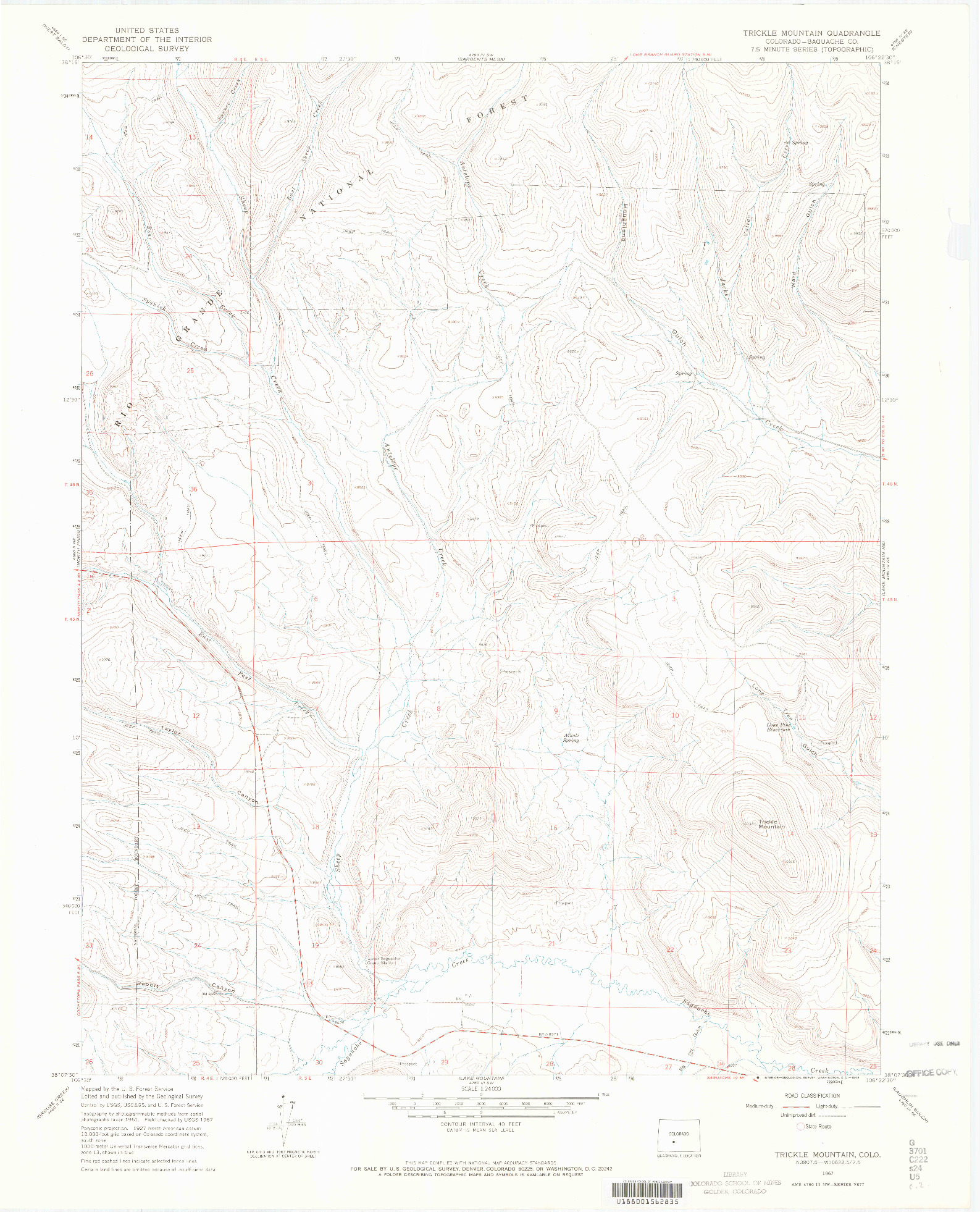 USGS 1:24000-SCALE QUADRANGLE FOR TRICKLE MOUNTAIN, CO 1967