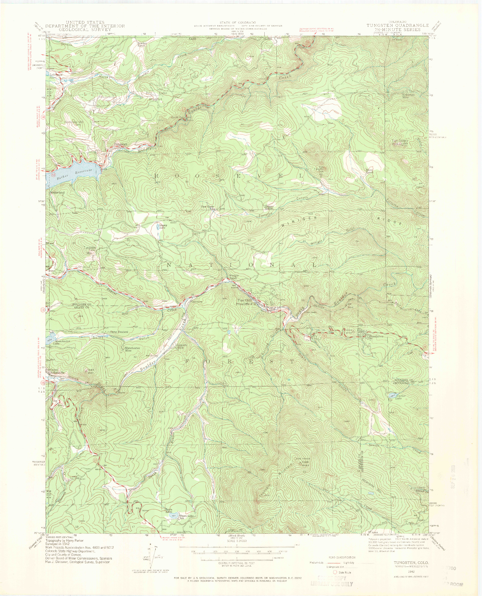 USGS 1:24000-SCALE QUADRANGLE FOR TUNGSTEN, CO 1942