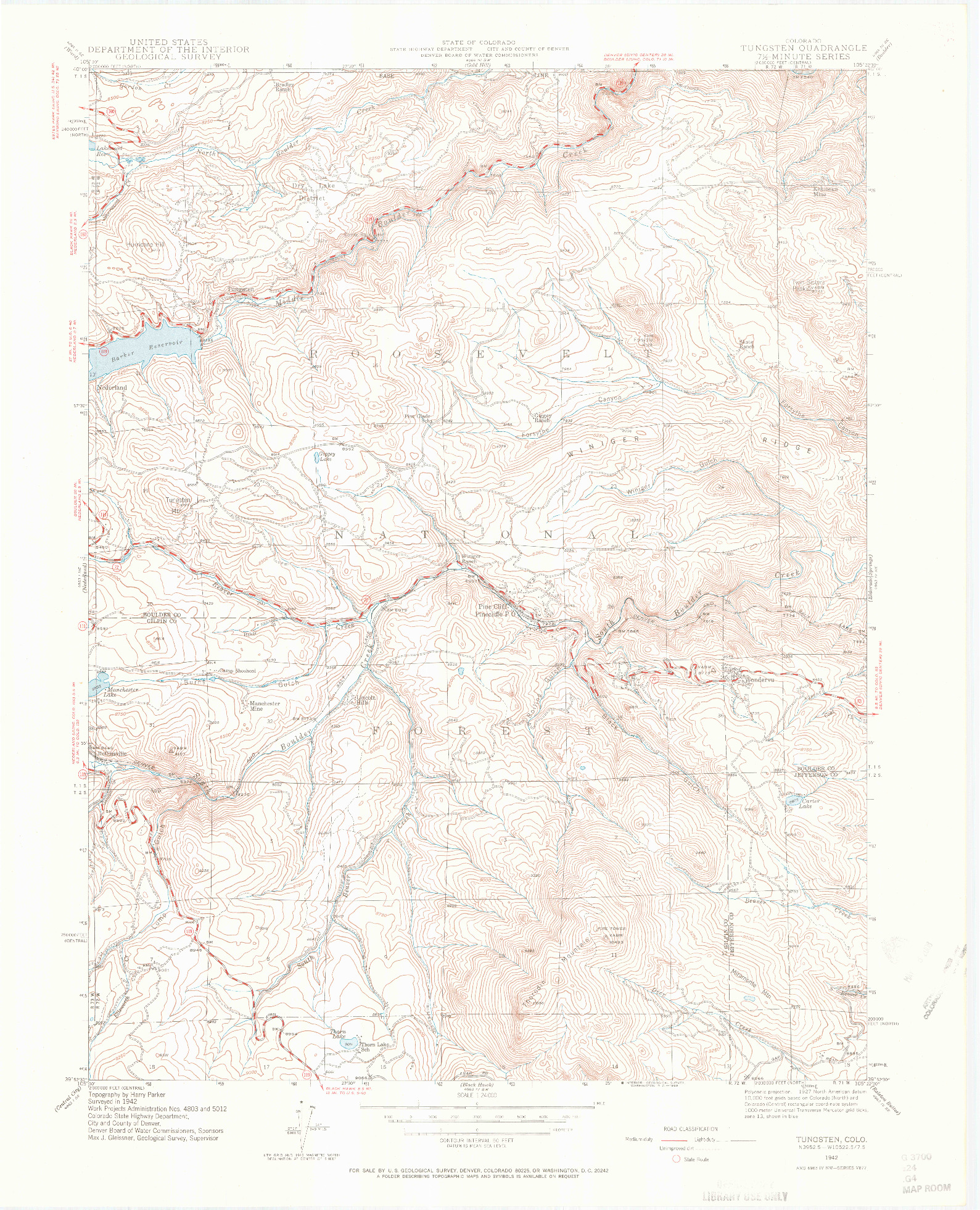 USGS 1:24000-SCALE QUADRANGLE FOR TUNGSTEN, CO 1942