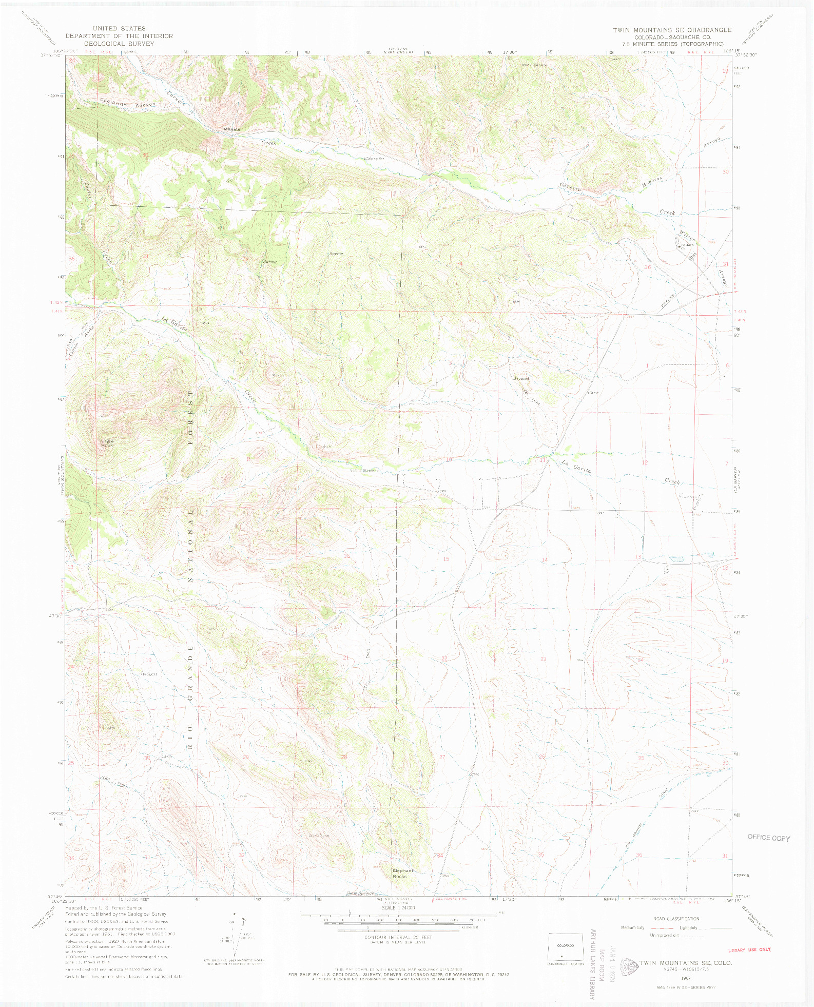 USGS 1:24000-SCALE QUADRANGLE FOR TWIN MOUNTAINS SE, CO 1967