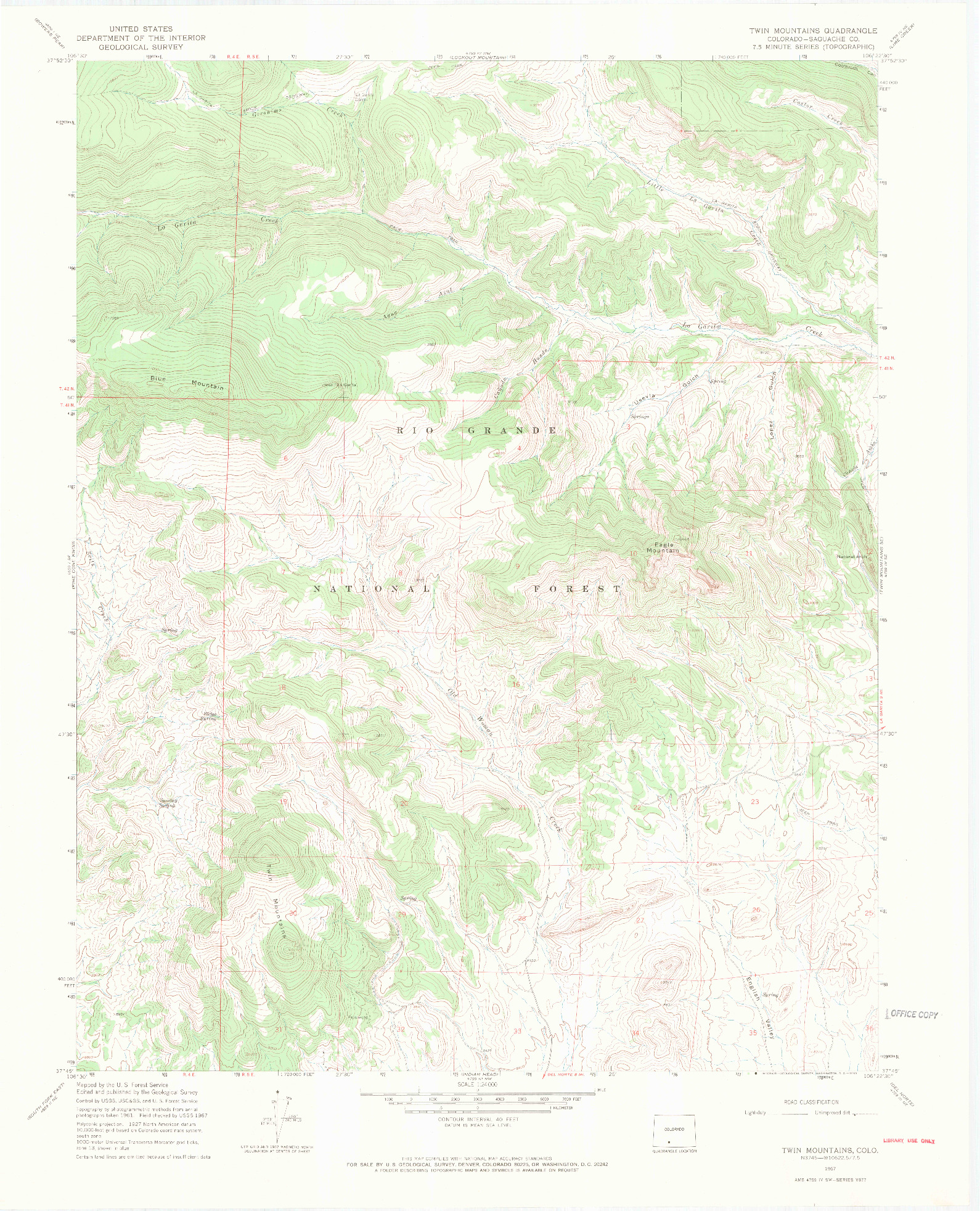 USGS 1:24000-SCALE QUADRANGLE FOR TWIN MOUNTAINS, CO 1967