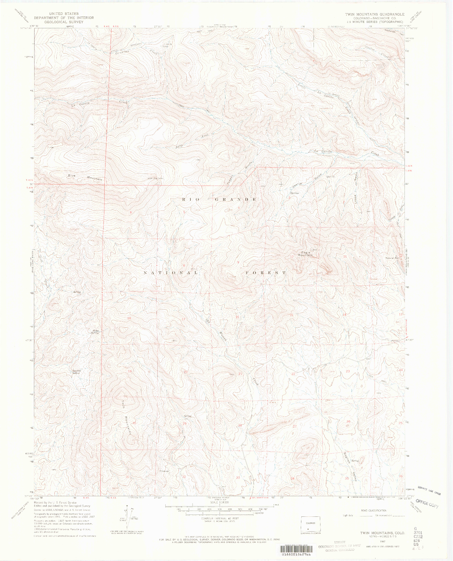 USGS 1:24000-SCALE QUADRANGLE FOR TWIN MOUNTAINS, CO 1967