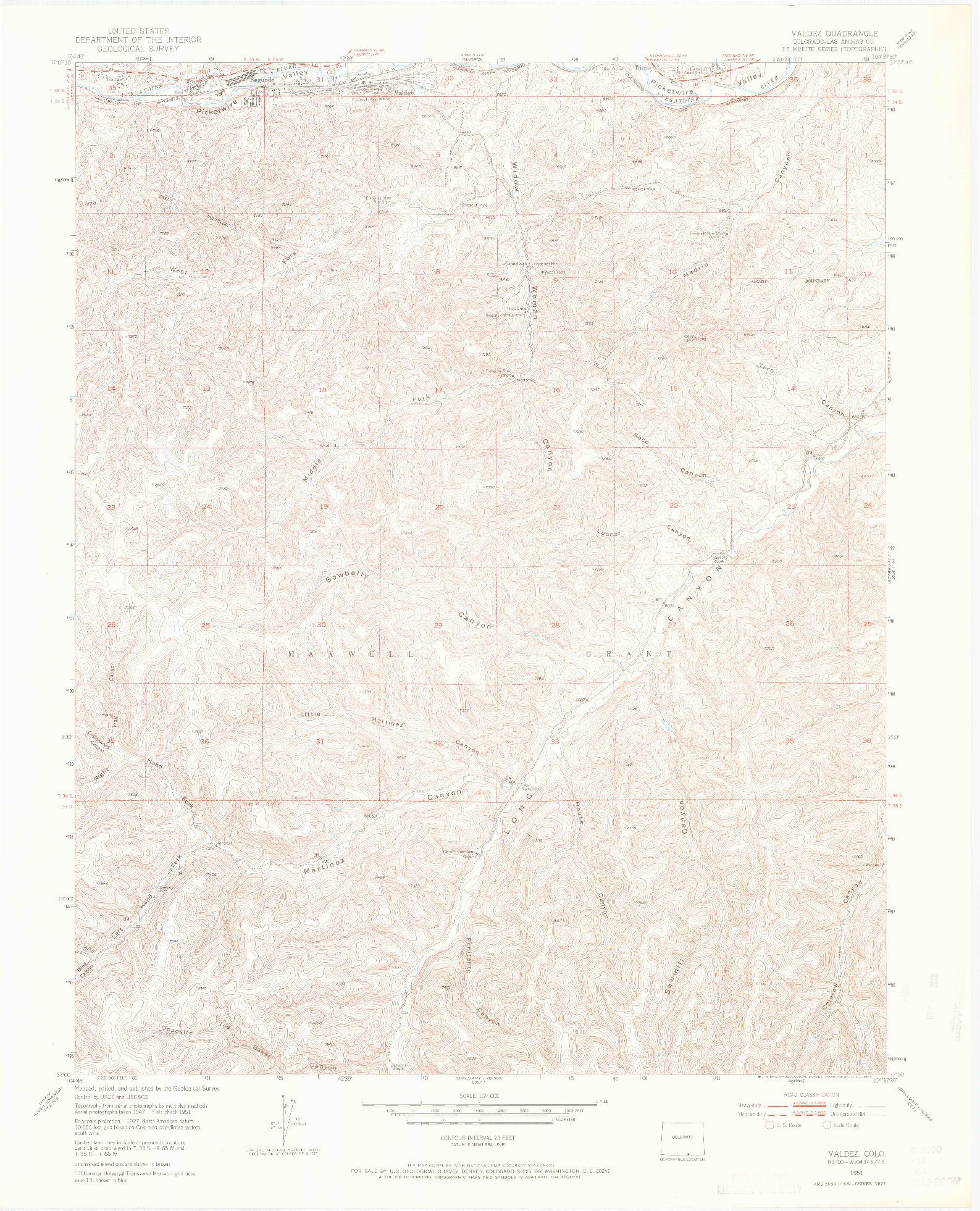 USGS 1:24000-SCALE QUADRANGLE FOR VALDEZ, CO 1951