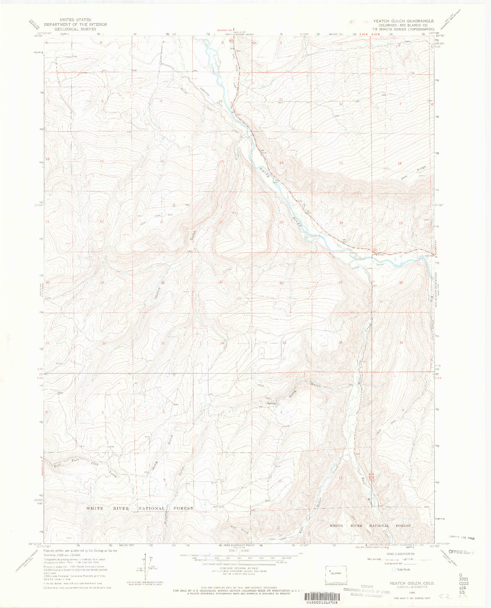 USGS 1:24000-SCALE QUADRANGLE FOR VEATCH GULCH, CO 1966