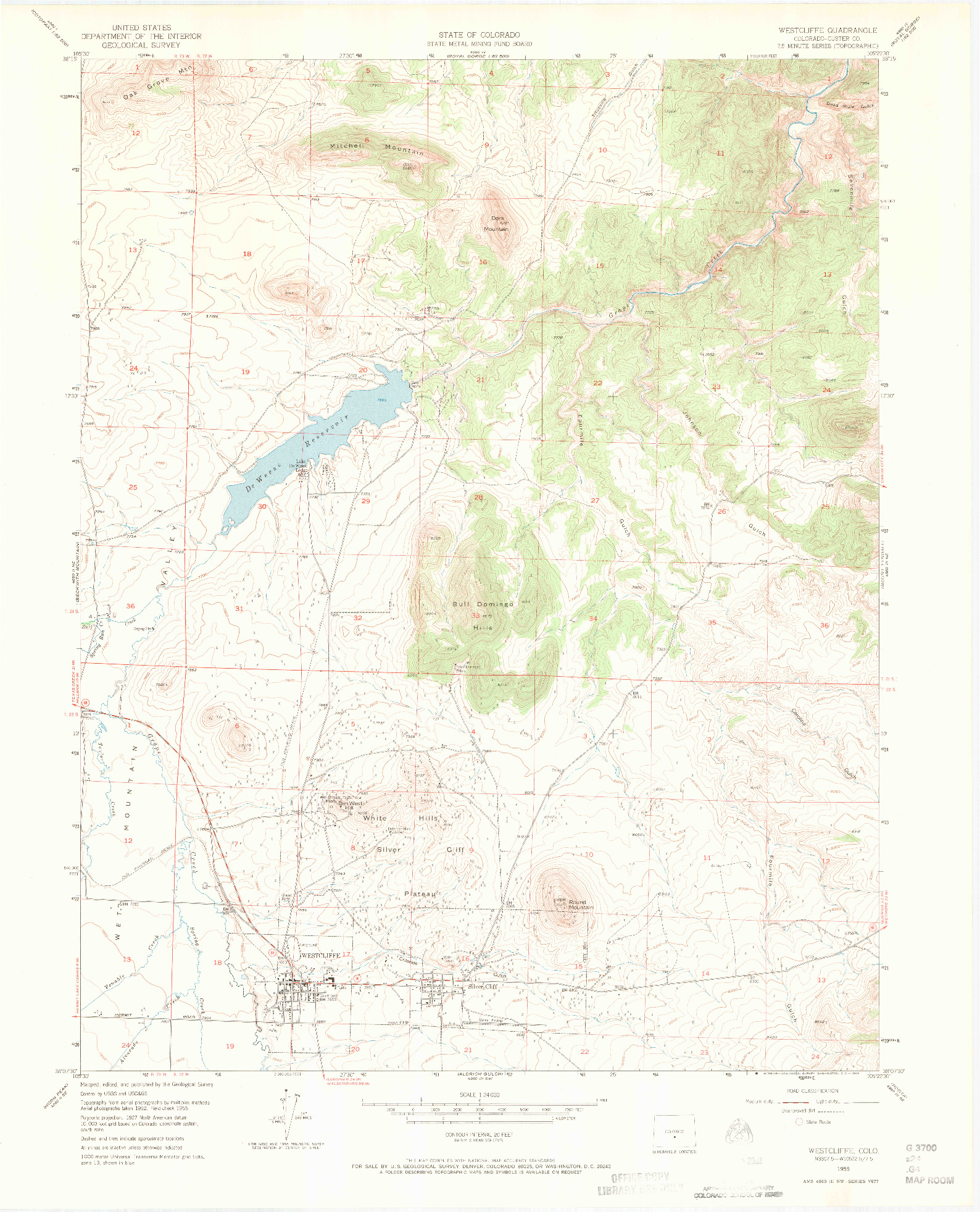 USGS 1:24000-SCALE QUADRANGLE FOR WESTCLIFFE, CO 1955