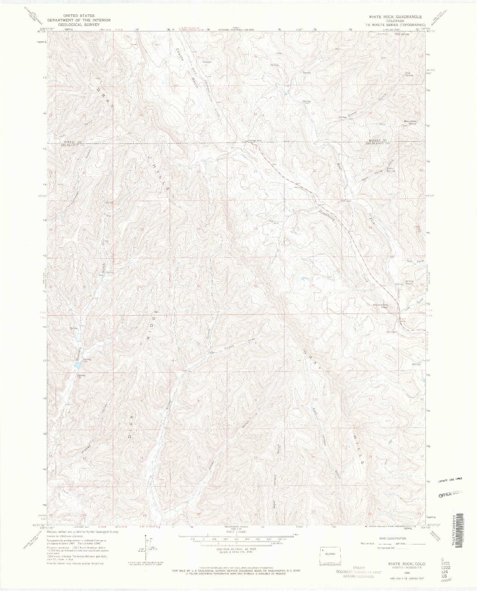 USGS 1:24000-SCALE QUADRANGLE FOR WHITE ROCK, CO 1966