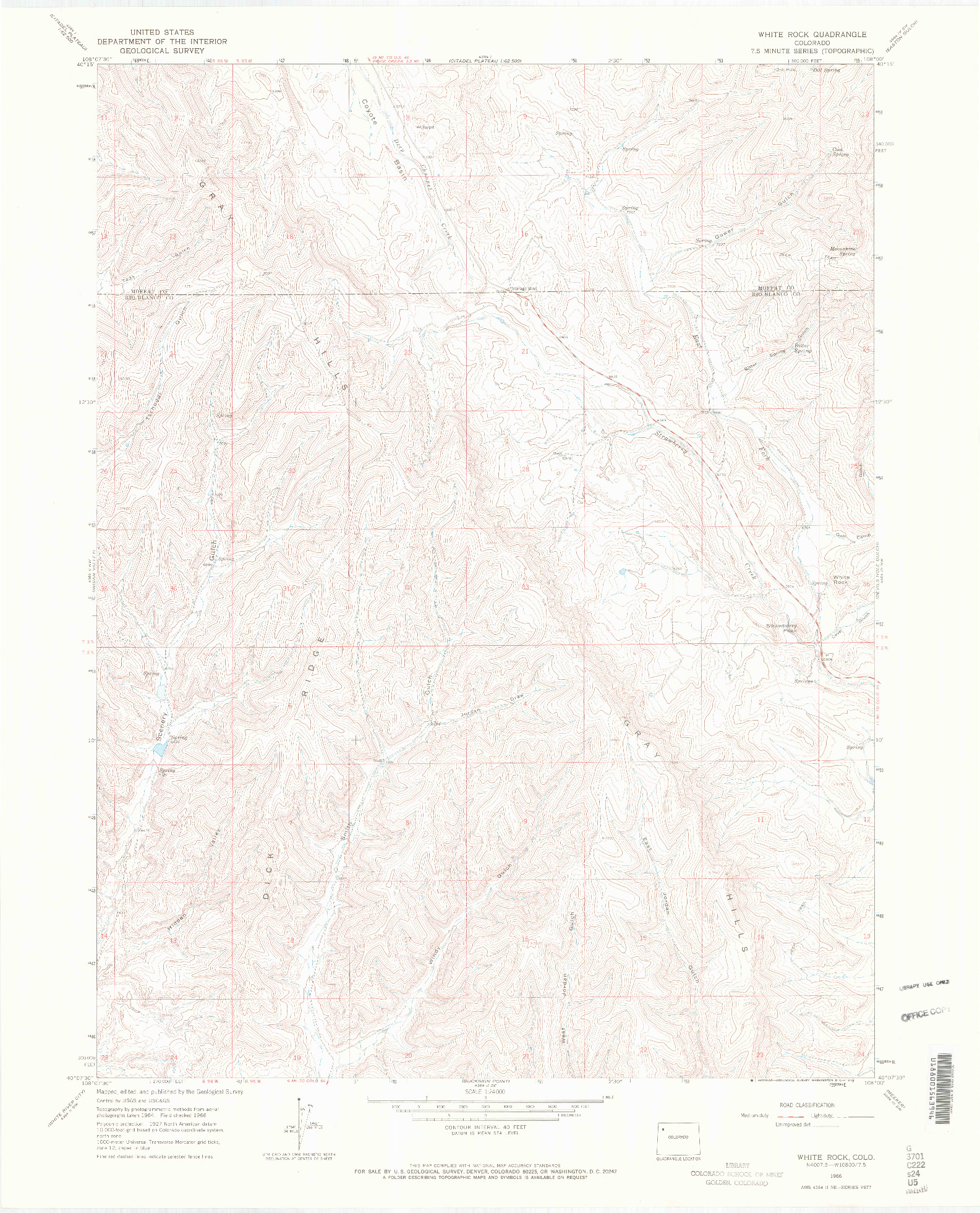 USGS 1:24000-SCALE QUADRANGLE FOR WHITE ROCK, CO 1966