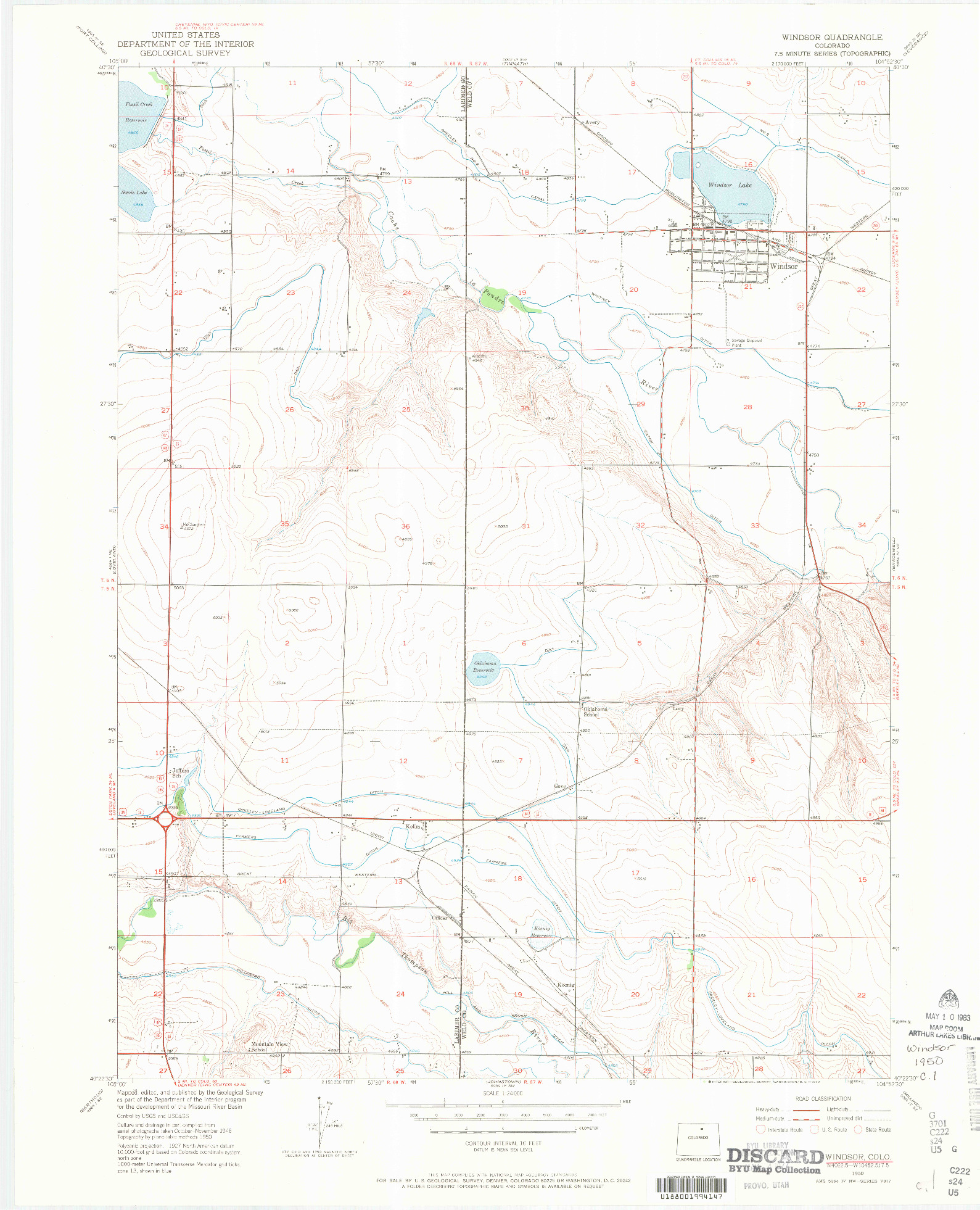 USGS 1:24000-SCALE QUADRANGLE FOR WINDSOR, CO 1950