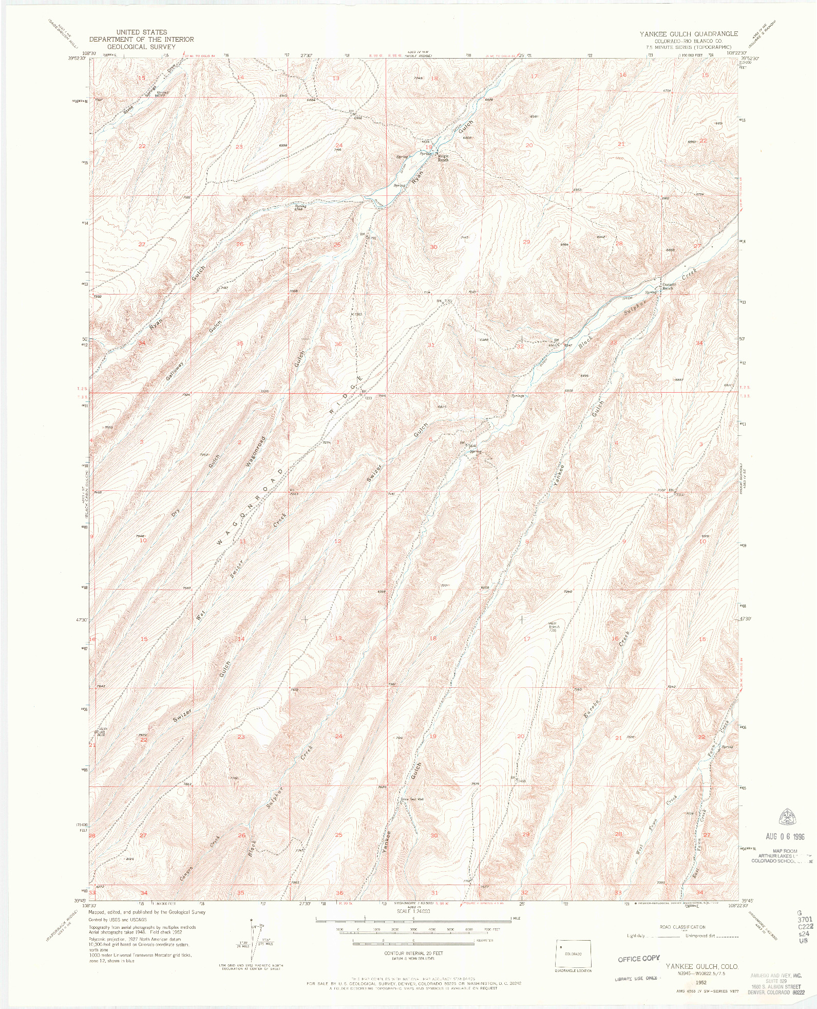 USGS 1:24000-SCALE QUADRANGLE FOR YANKEE GULCH, CO 1952