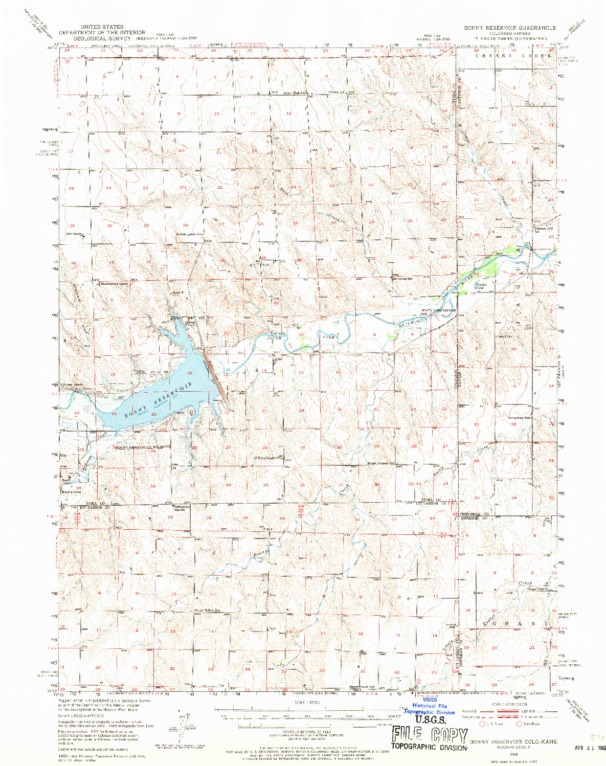 USGS 1:62500-SCALE QUADRANGLE FOR BONNY RESERVOIR, CO 1950
