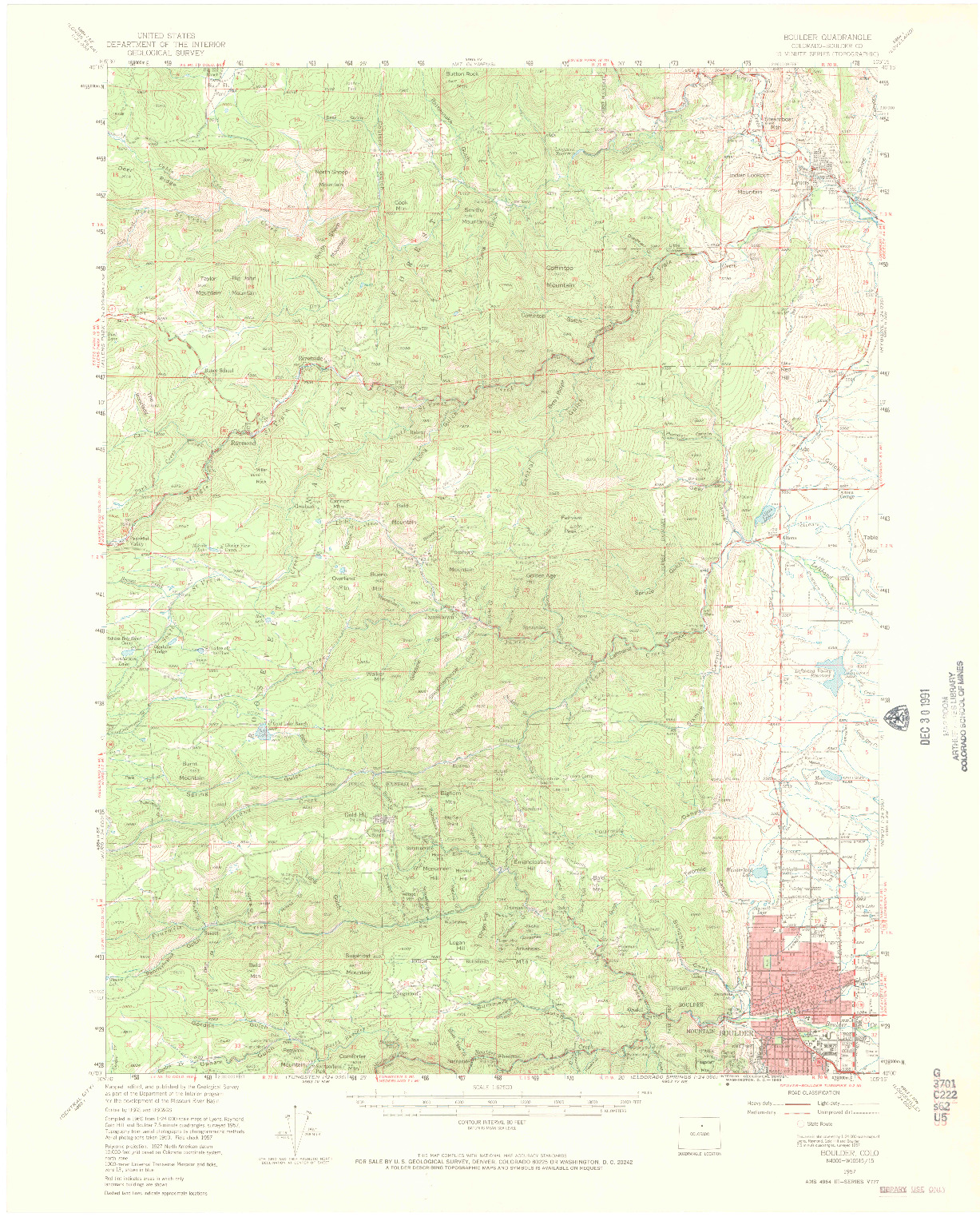 USGS 1:62500-SCALE QUADRANGLE FOR BOULDER, CO 1957