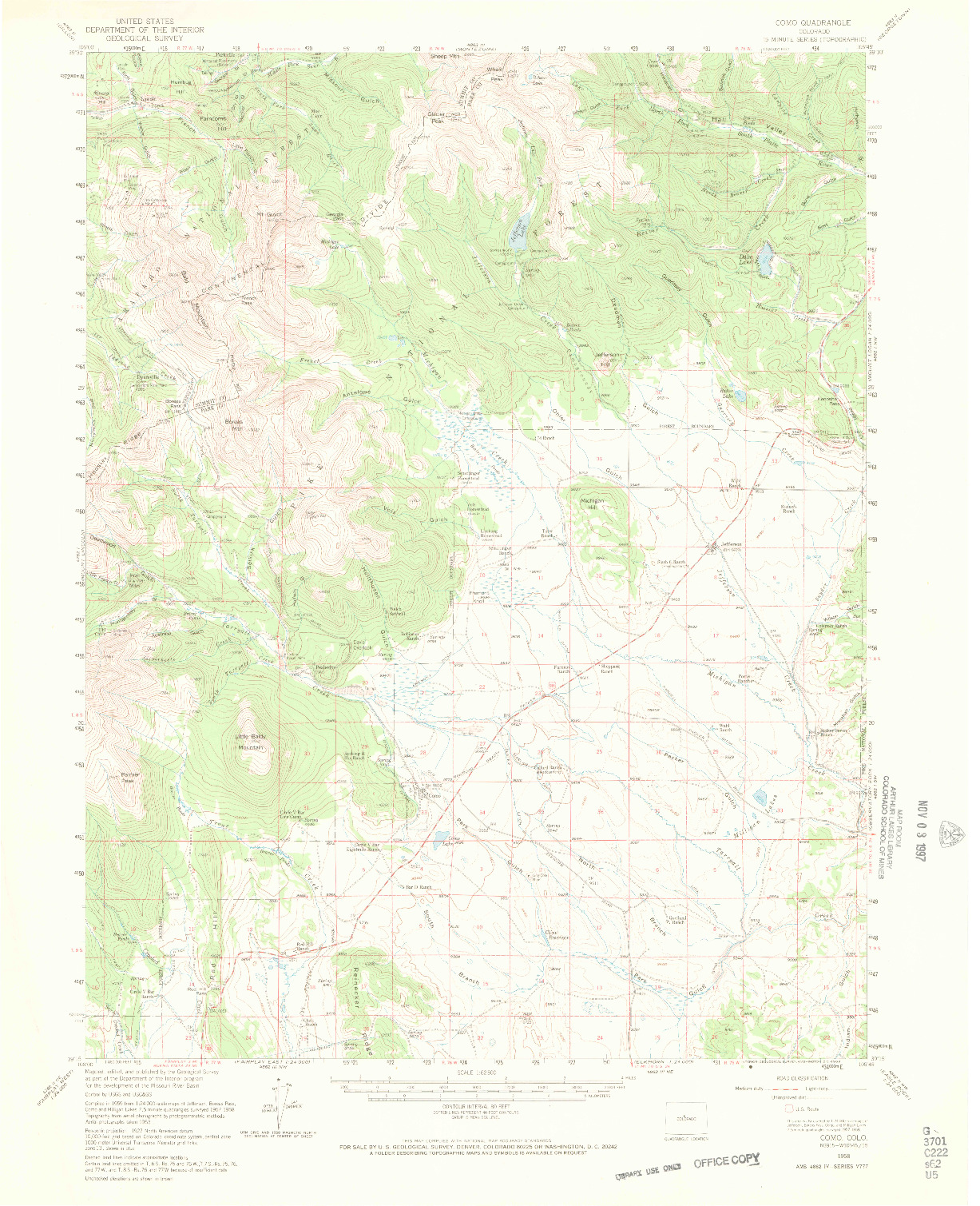 USGS 1:62500-SCALE QUADRANGLE FOR COMO, CO 1958