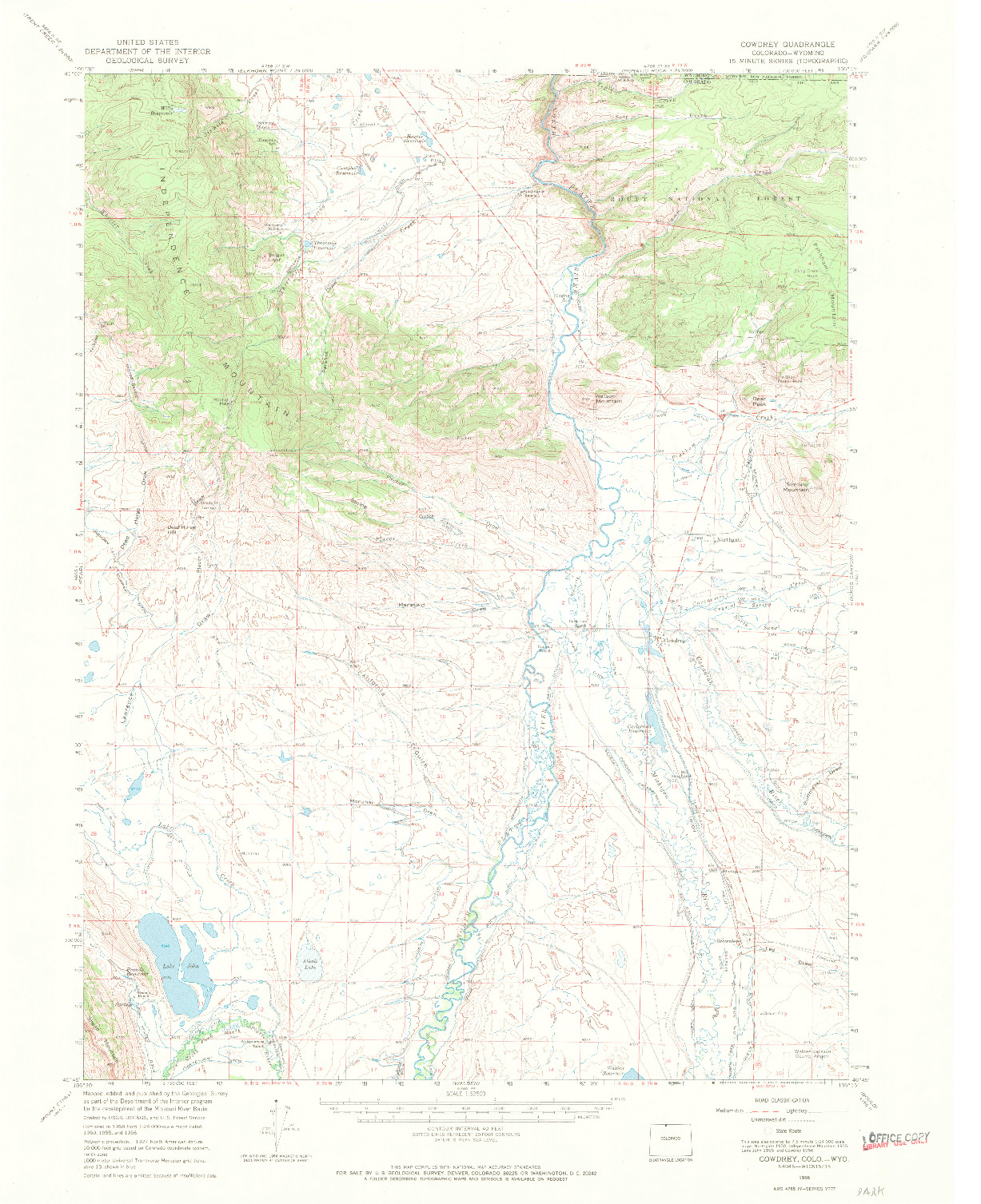 USGS 1:62500-SCALE QUADRANGLE FOR COWDREY, CO 1956