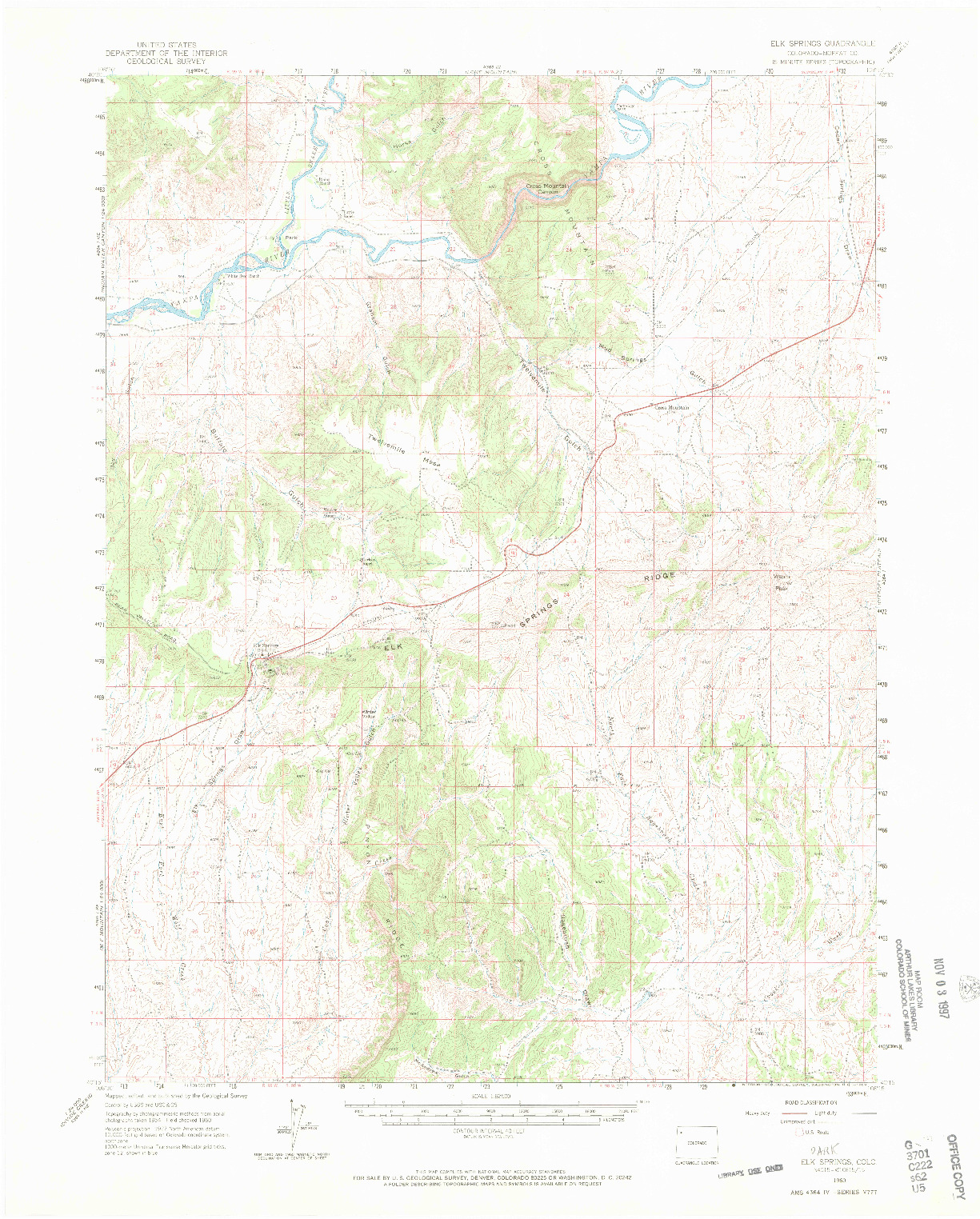 USGS 1:62500-SCALE QUADRANGLE FOR ELK SPRINGS, CO 1960