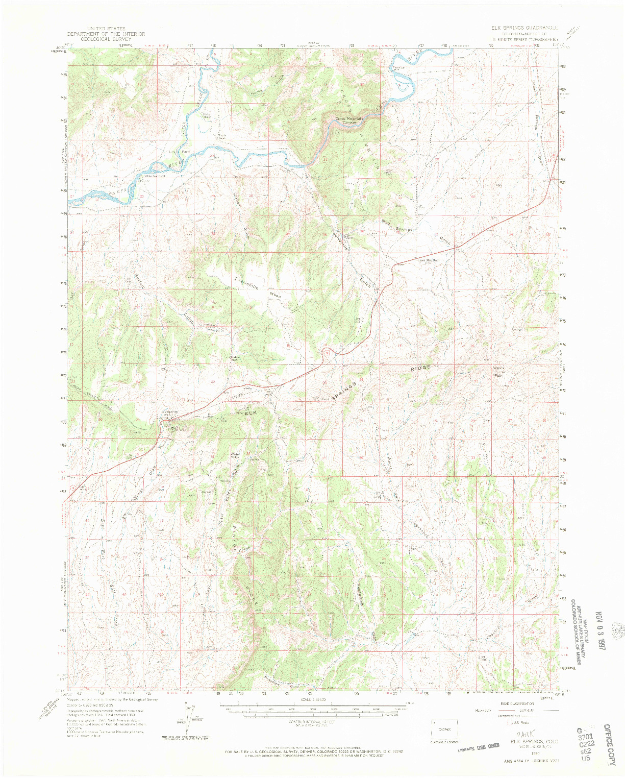 USGS 1:62500-SCALE QUADRANGLE FOR ELK SPRINGS, CO 1960