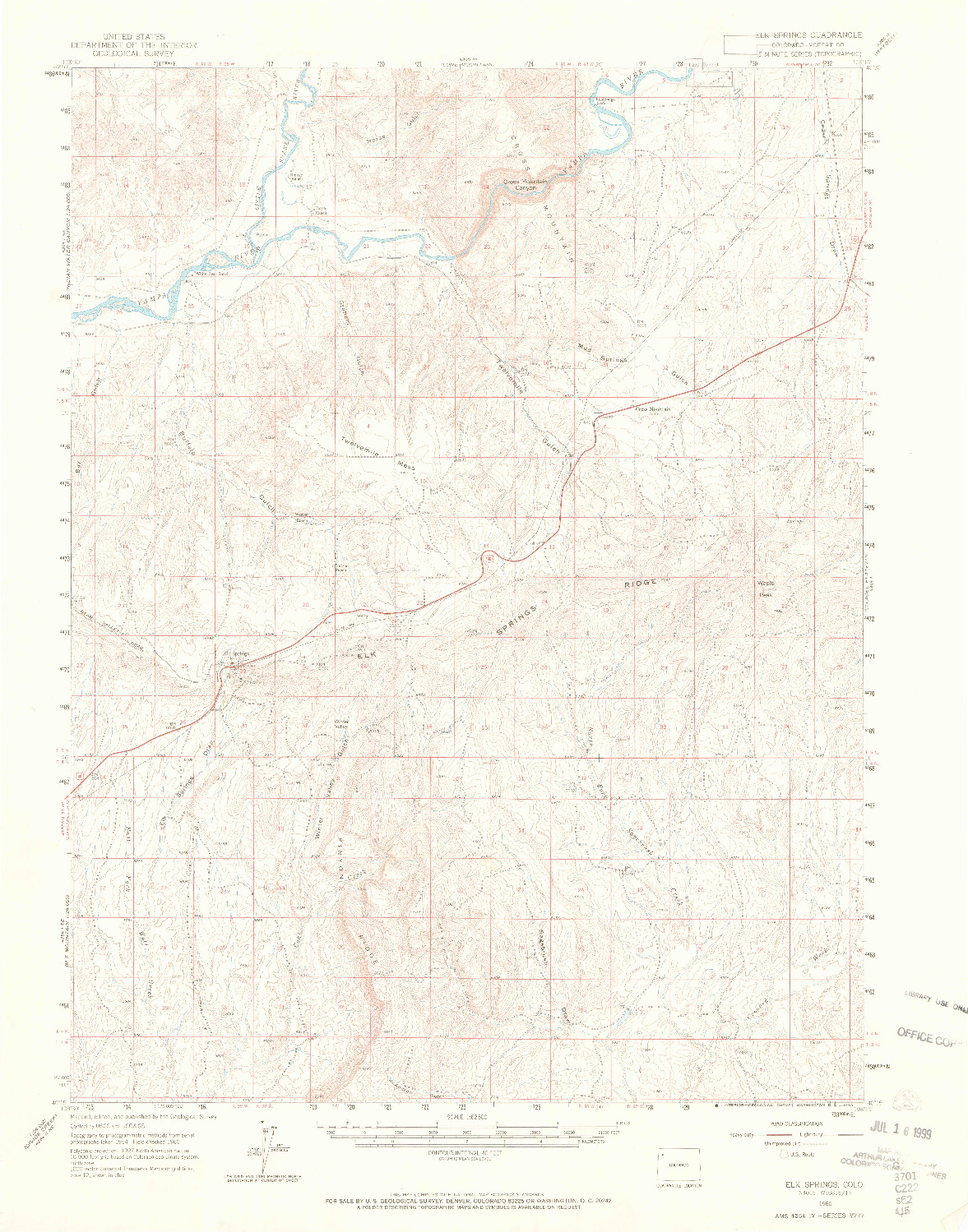 USGS 1:62500-SCALE QUADRANGLE FOR ELK SPRINGS, CO 1960