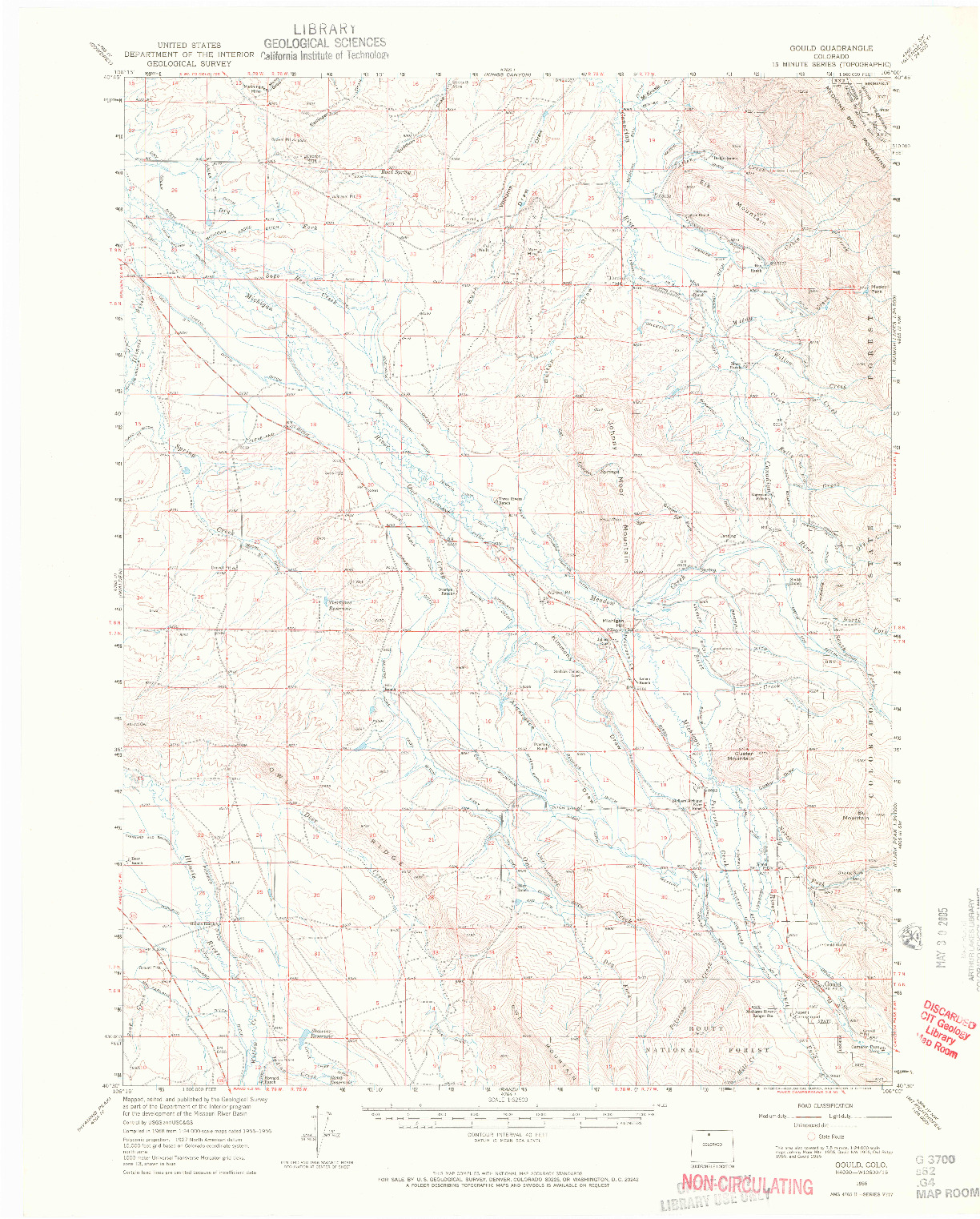 USGS 1:62500-SCALE QUADRANGLE FOR GOULD, CO 1956