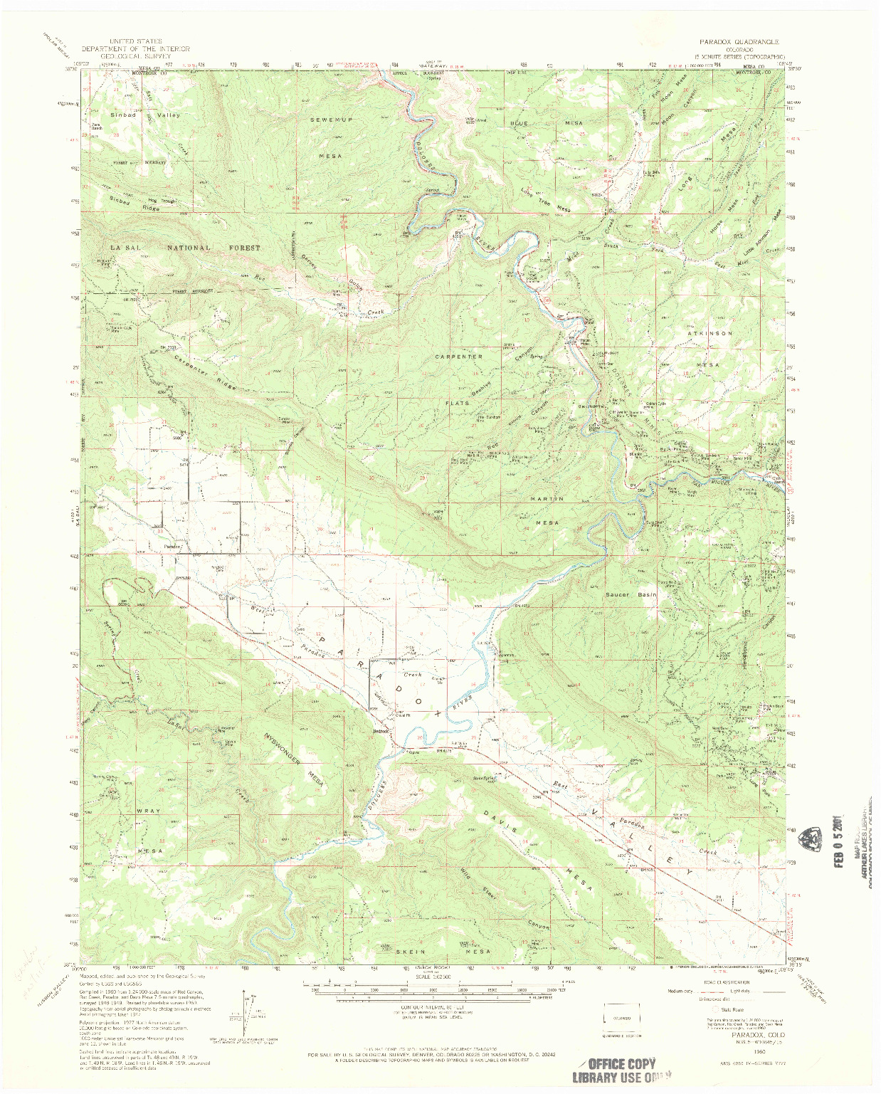 USGS 1:62500-SCALE QUADRANGLE FOR PARADOX, CO 1960
