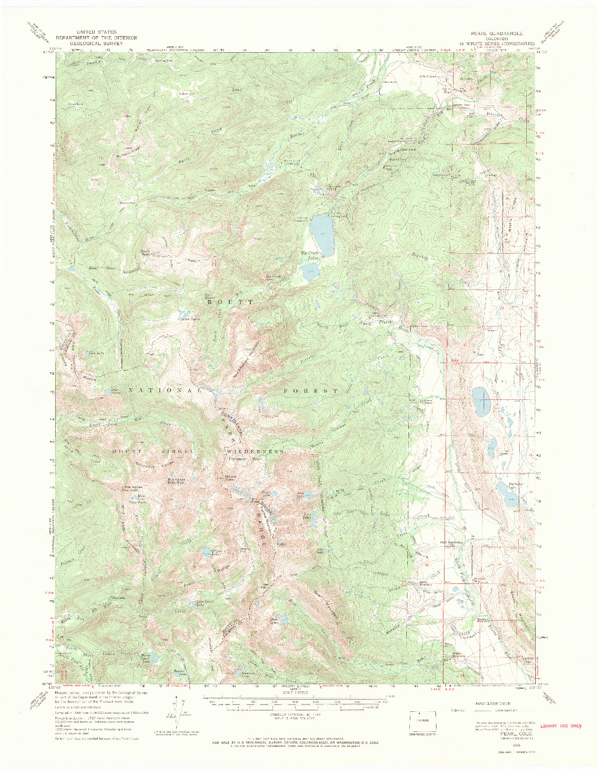 USGS 1:62500-SCALE QUADRANGLE FOR PEARL, CO 1956