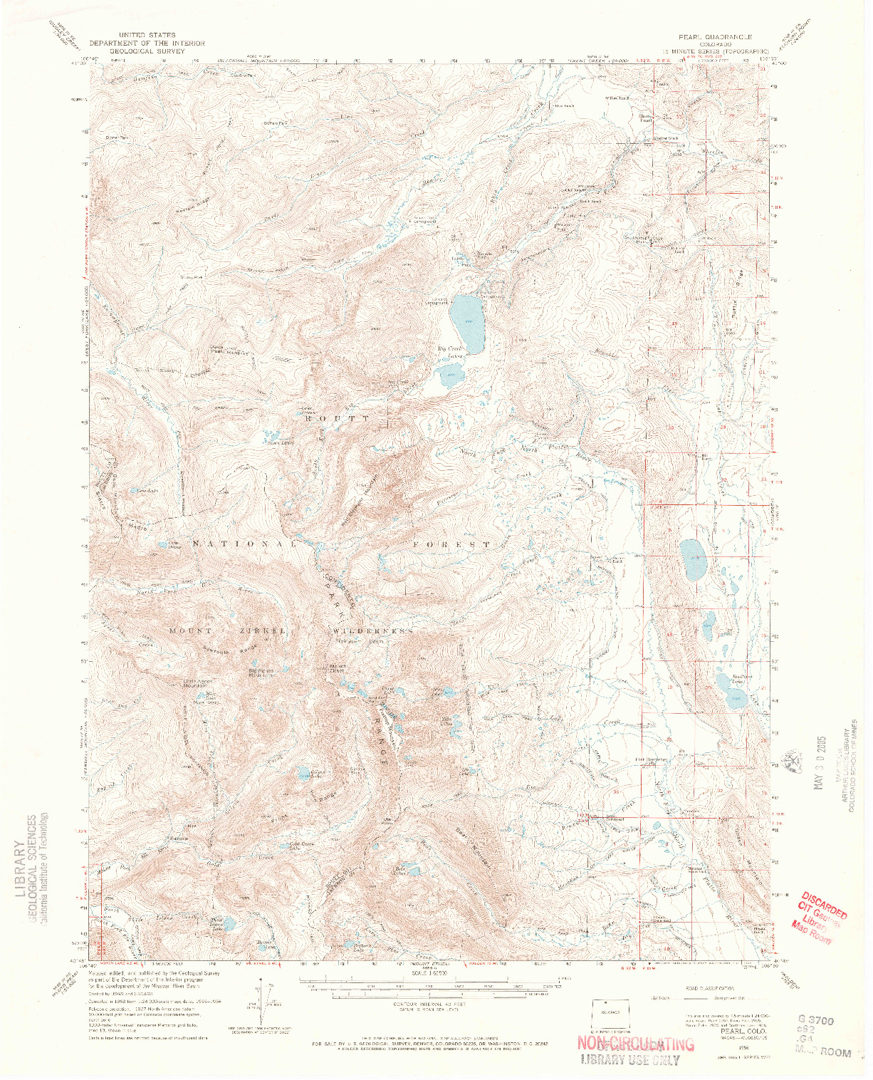 USGS 1:62500-SCALE QUADRANGLE FOR PEARL, CO 1956