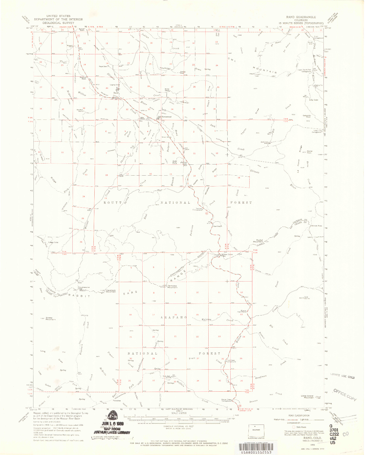 USGS 1:62500-SCALE QUADRANGLE FOR RAND, CO 1956