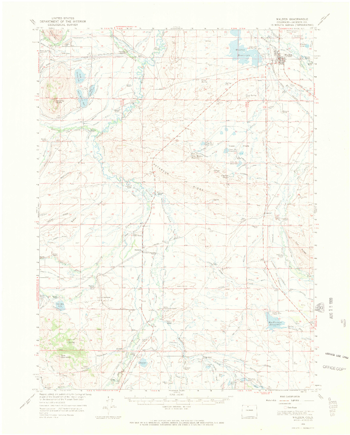 USGS 1:62500-SCALE QUADRANGLE FOR WALDEN, CO 1955