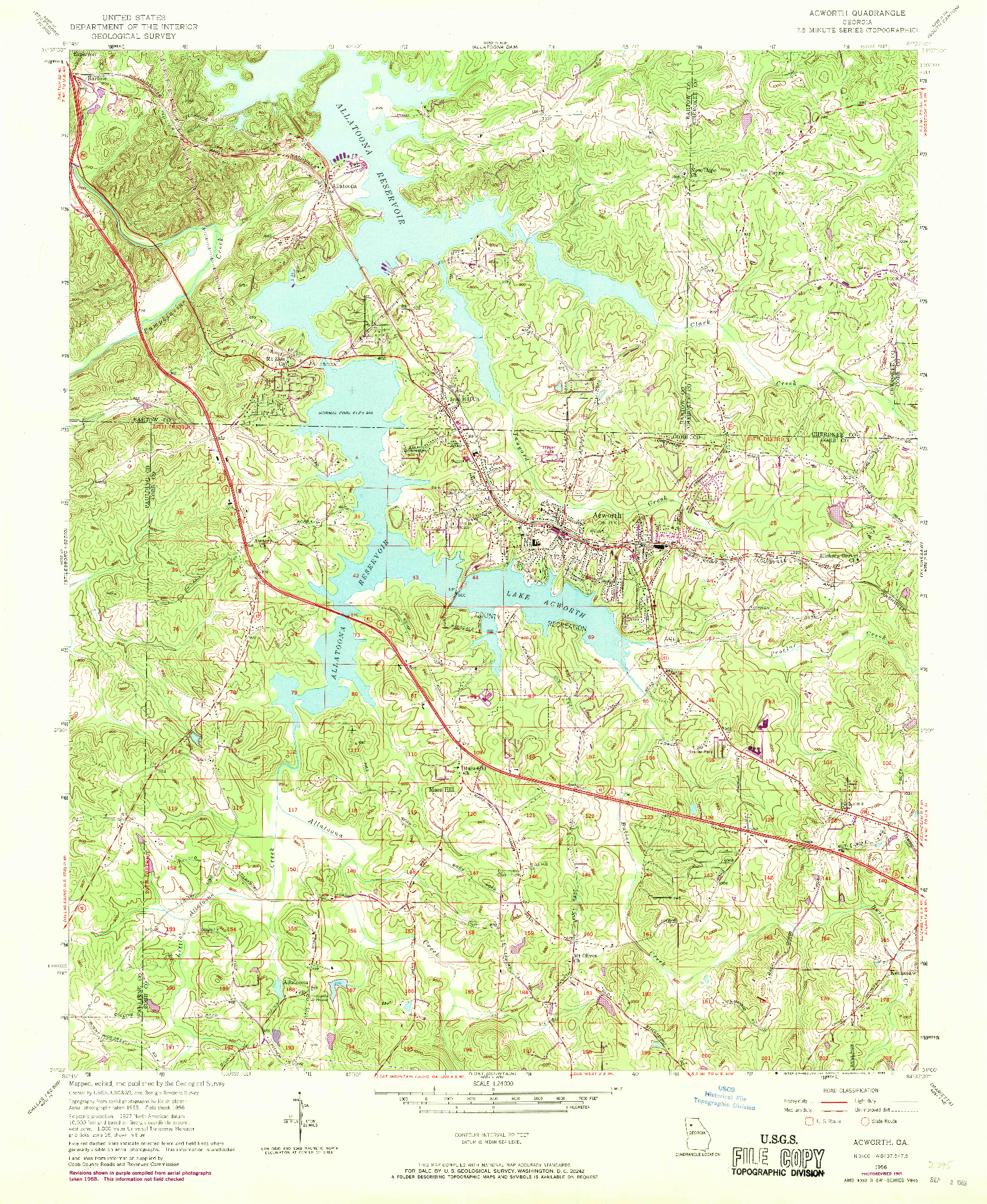 USGS 1:24000-SCALE QUADRANGLE FOR ACWORTH, GA 1956
