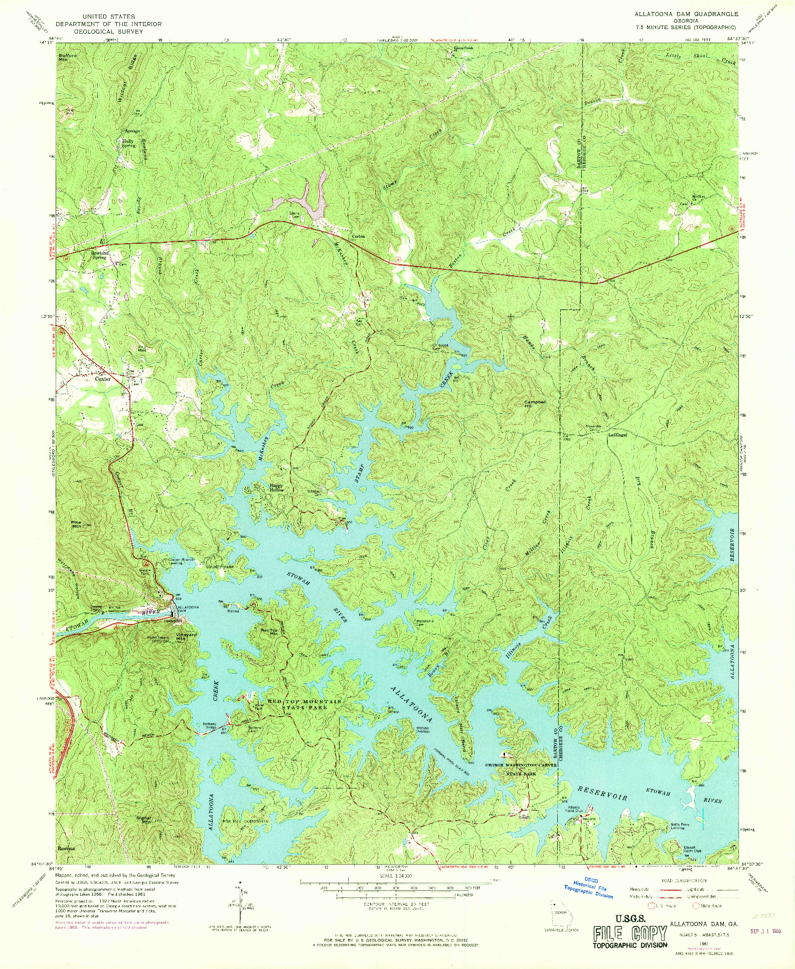 USGS 1:24000-SCALE QUADRANGLE FOR ALLATOONA DAM, GA 1968