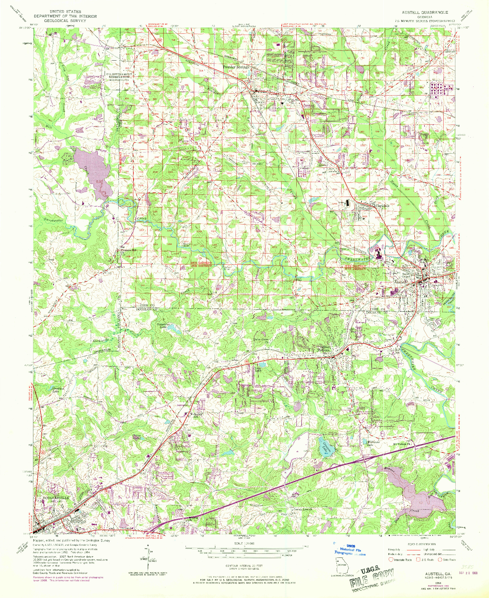 USGS 1:24000-SCALE QUADRANGLE FOR AUSTELL, GA 1954