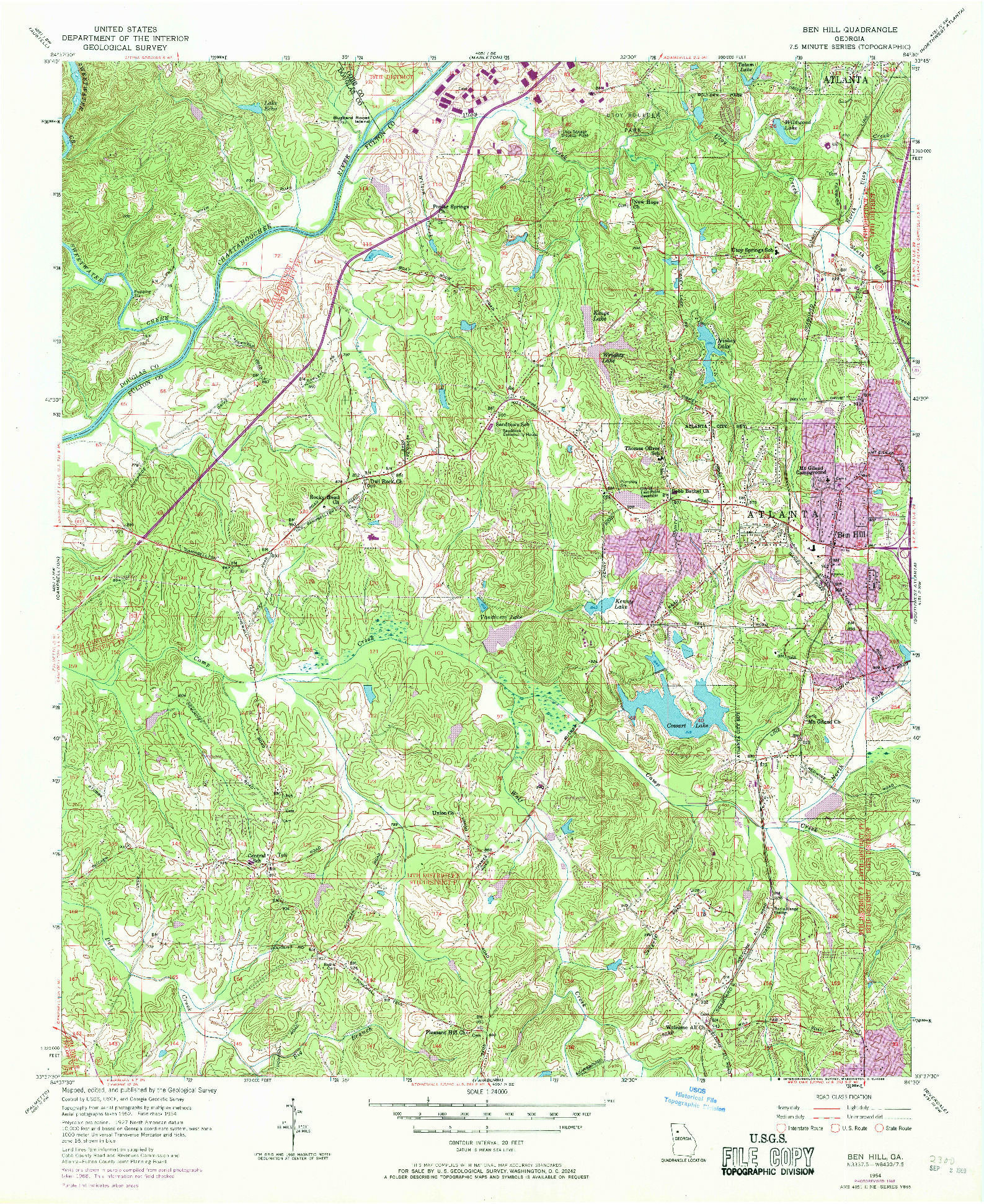 USGS 1:24000-SCALE QUADRANGLE FOR BEN HILL, GA 1954