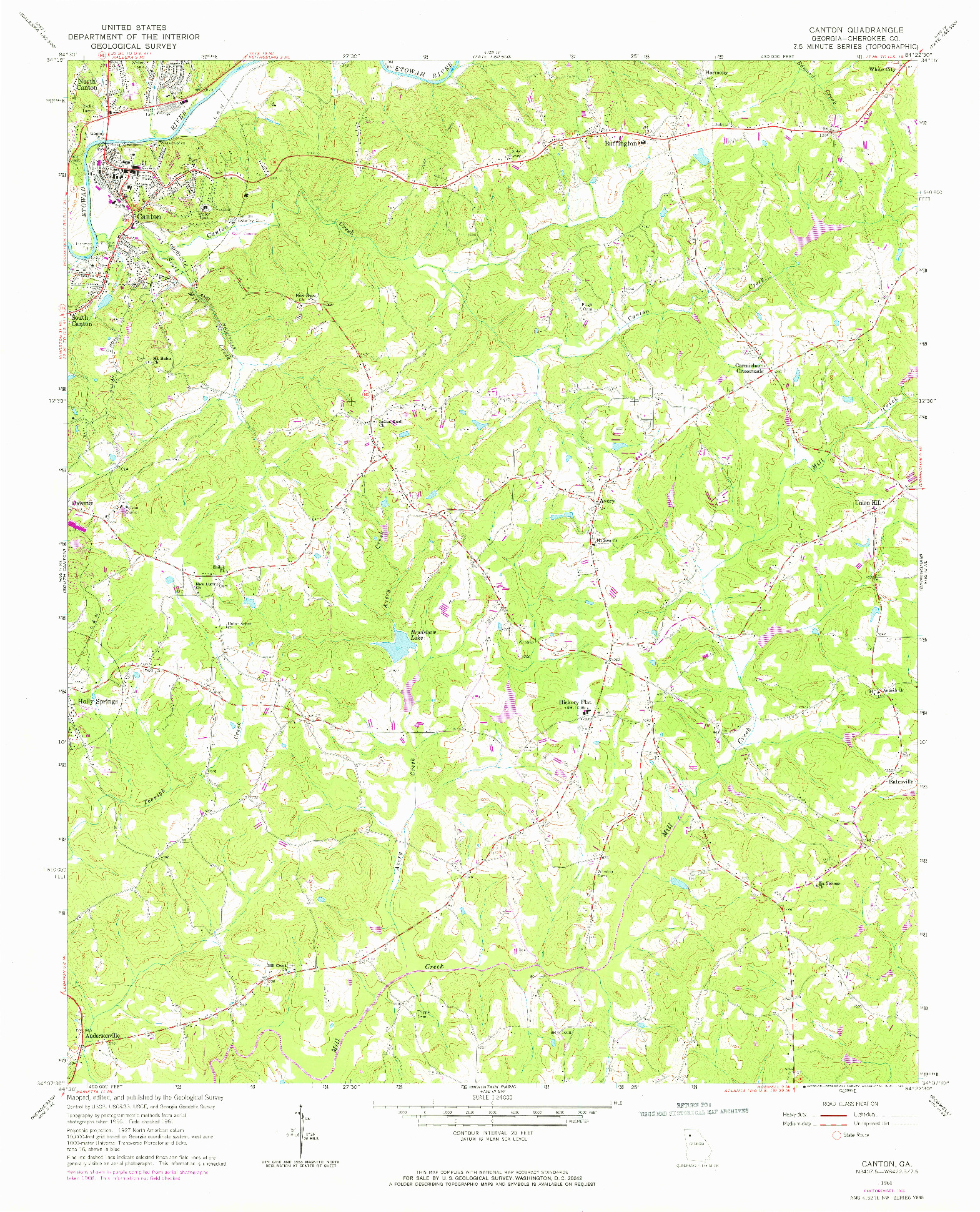 USGS 1:24000-SCALE QUADRANGLE FOR CANTON, GA 1961