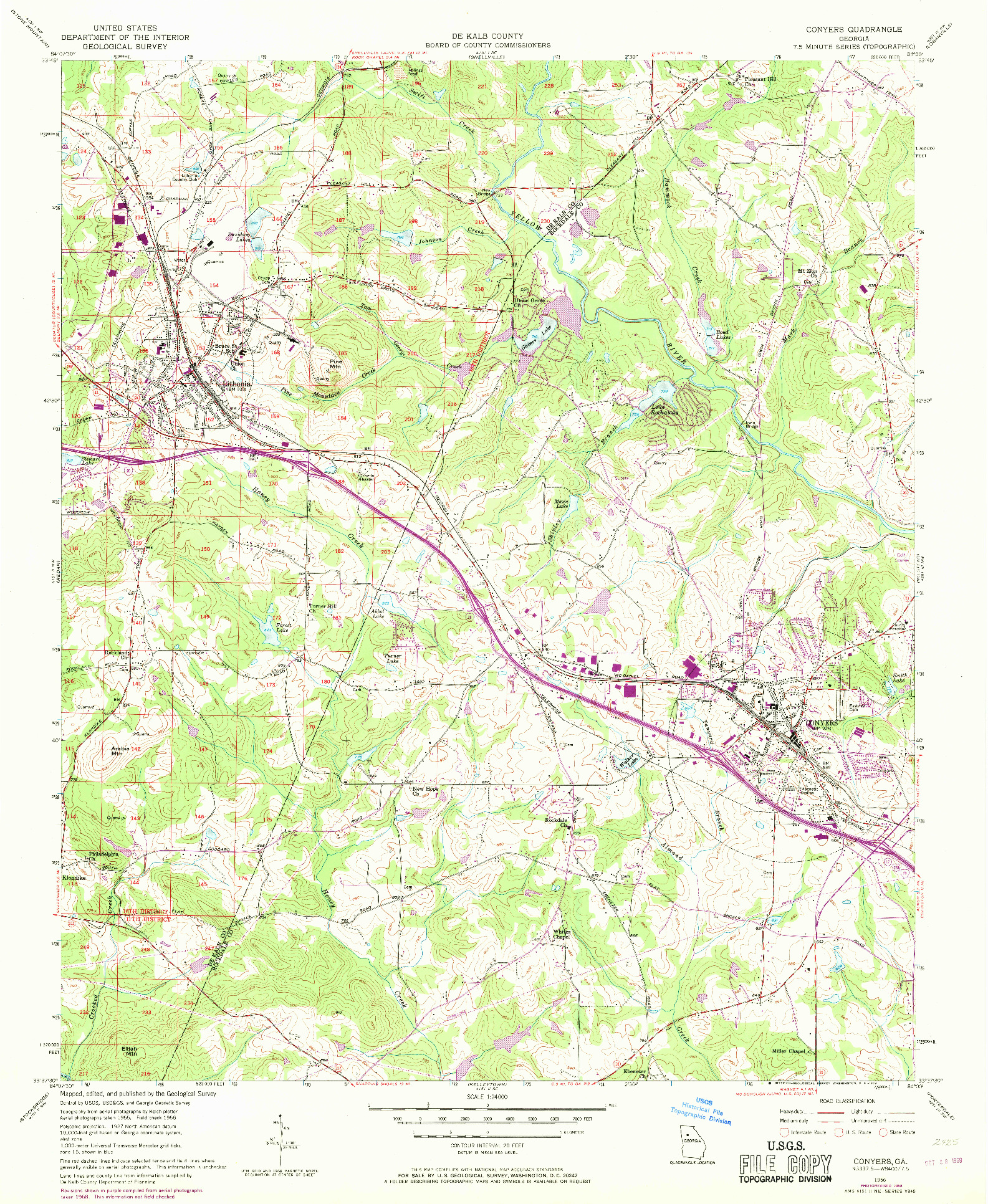 USGS 1:24000-SCALE QUADRANGLE FOR CONYERS, GA 1956