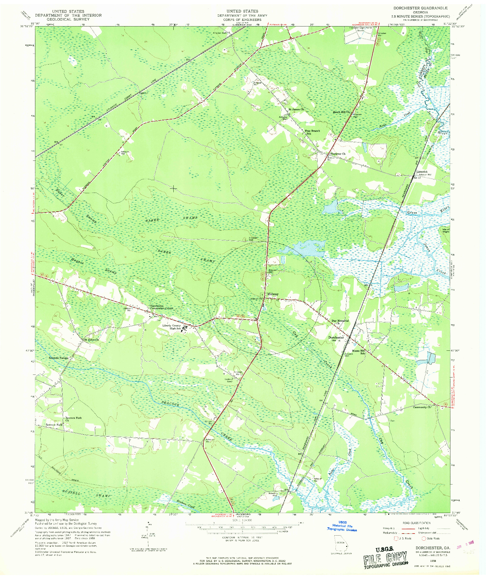 USGS 1:24000-SCALE QUADRANGLE FOR DORCHESTER, GA 1958