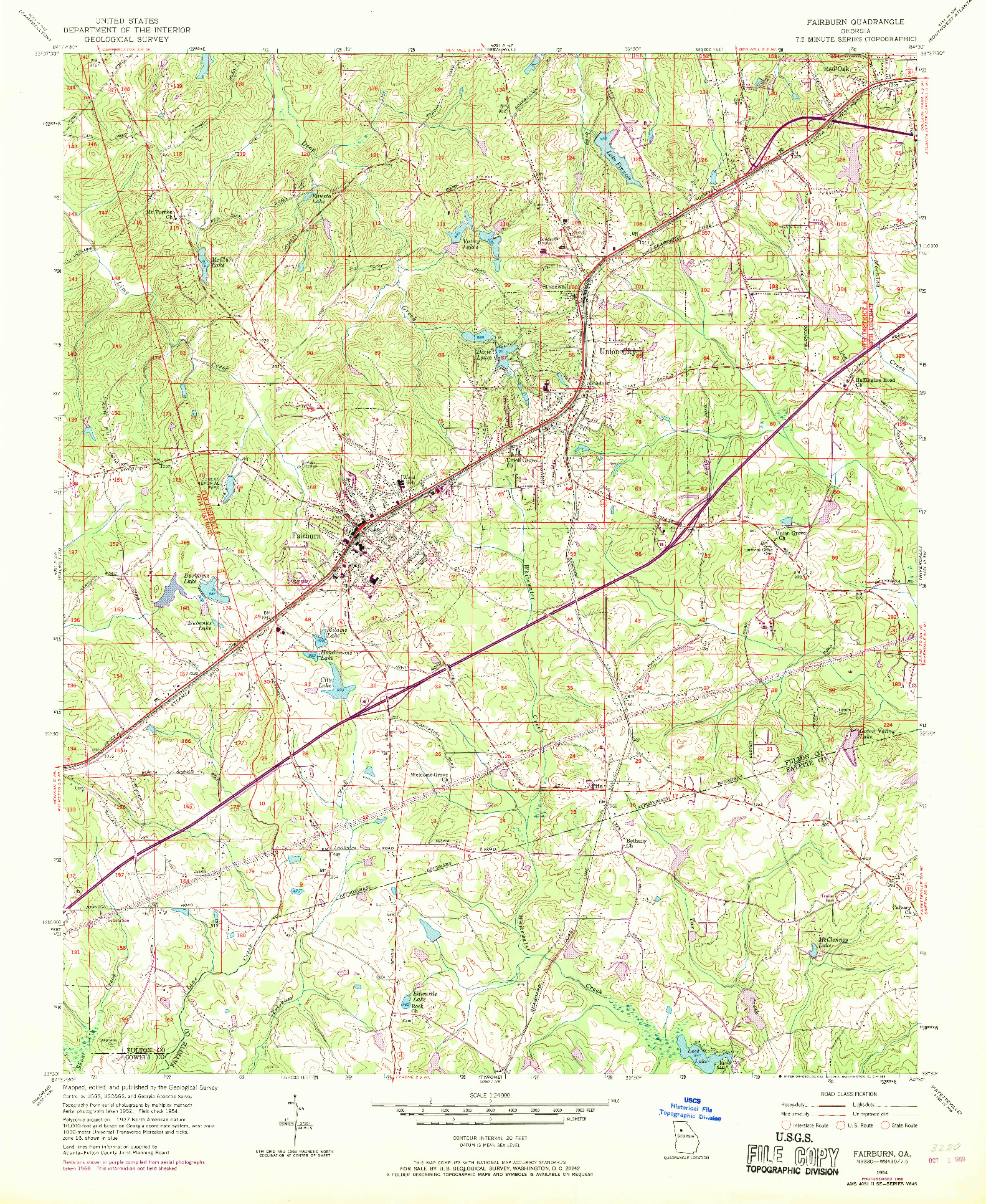 USGS 1:24000-SCALE QUADRANGLE FOR FAIRBURN, GA 1954