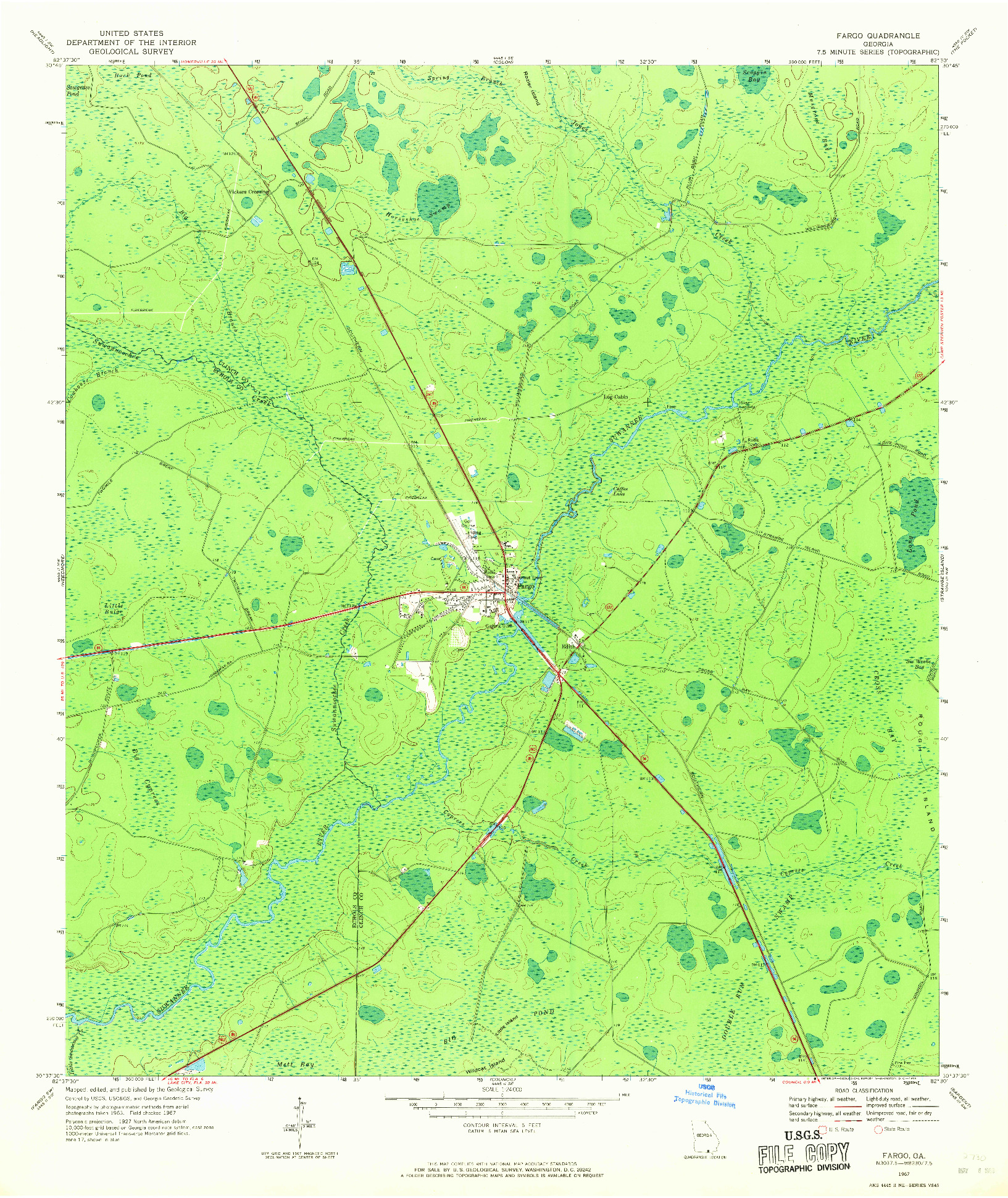 USGS 1:24000-SCALE QUADRANGLE FOR FARGO, GA 1967