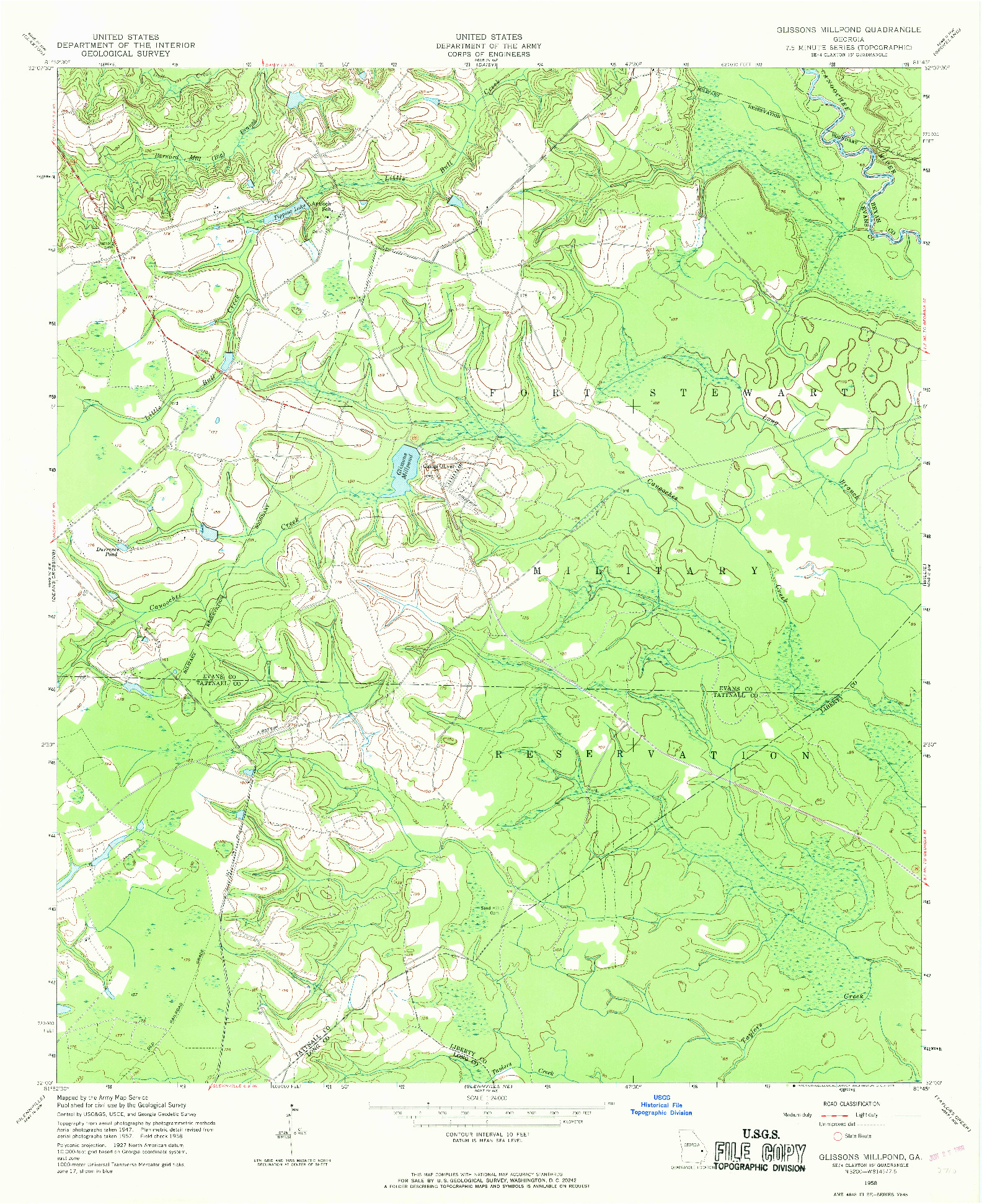 USGS 1:24000-SCALE QUADRANGLE FOR GLISSONS MILLPOND, GA 1958